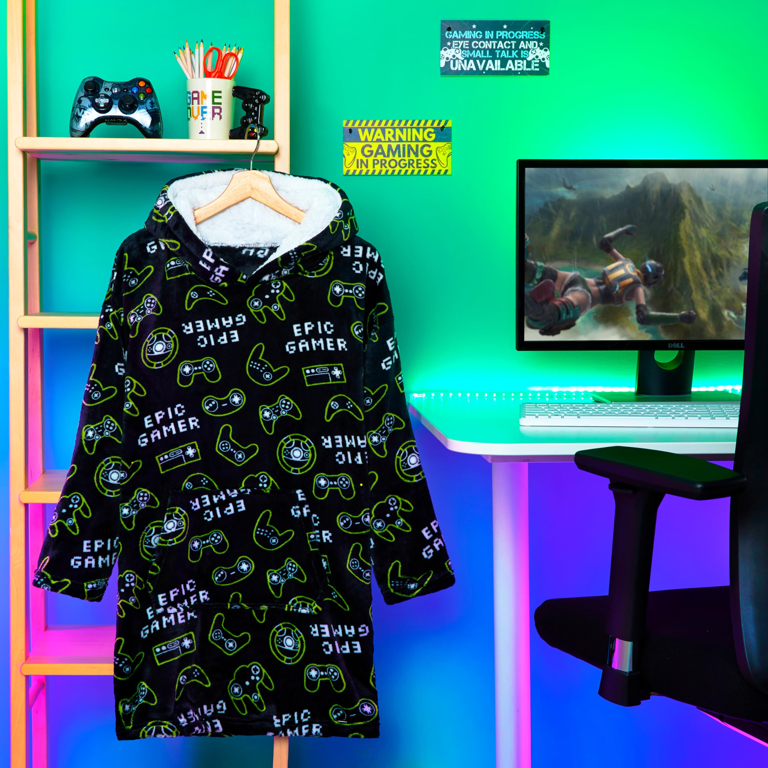 CityComfort Felpa Coperta Bambino - Felpe Oversize con Cappuccio in Morbido Pile Taglia Unica - Regalo per Gamer
