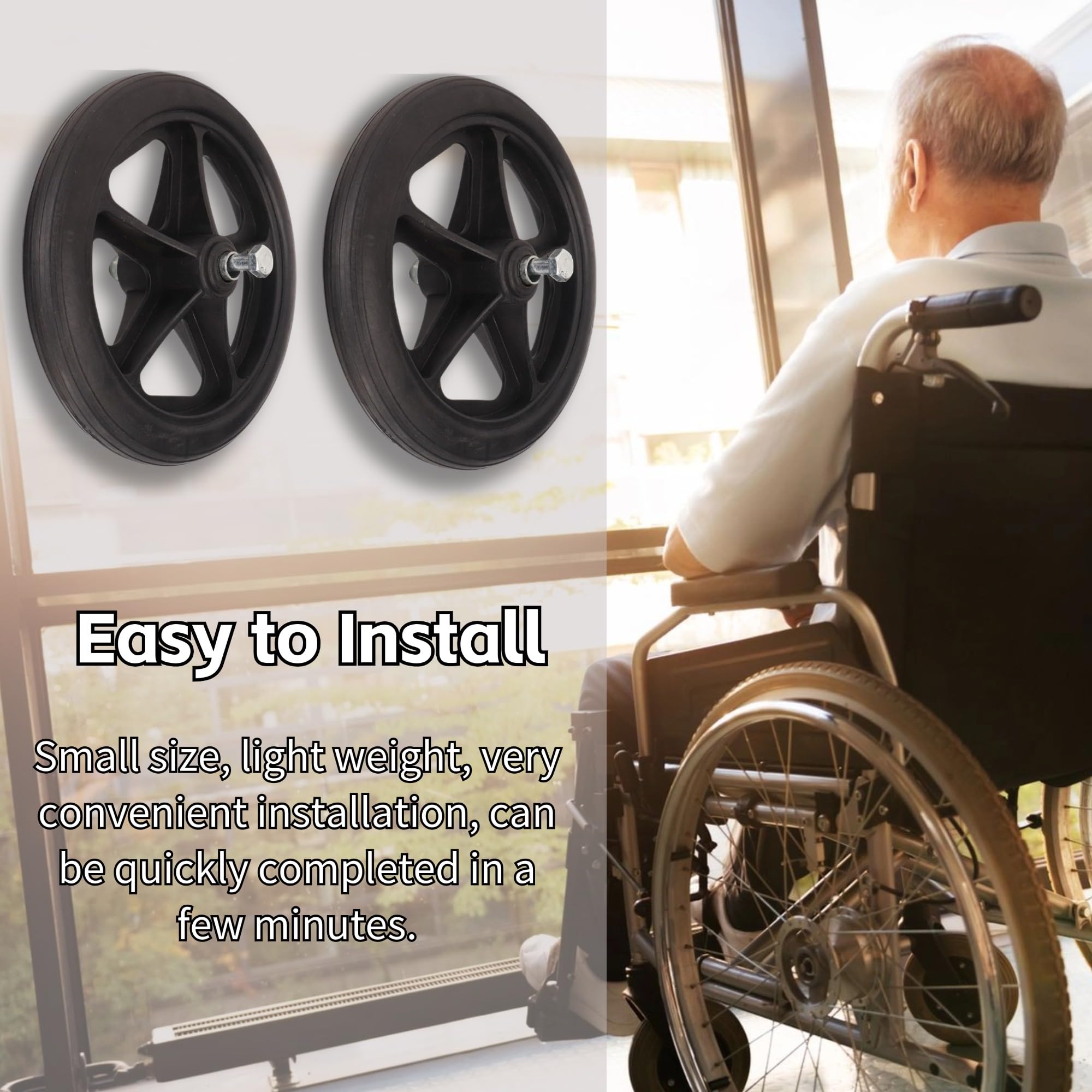 Reemplazo de Rueda de Silla de Ruedas, 2 Piezas de Rueda de Silla de Ruedas de 7 Pulgadas, Reemplazo de Rueda de Goma, Accesorios de Repuesto para Ruedas de Andador
