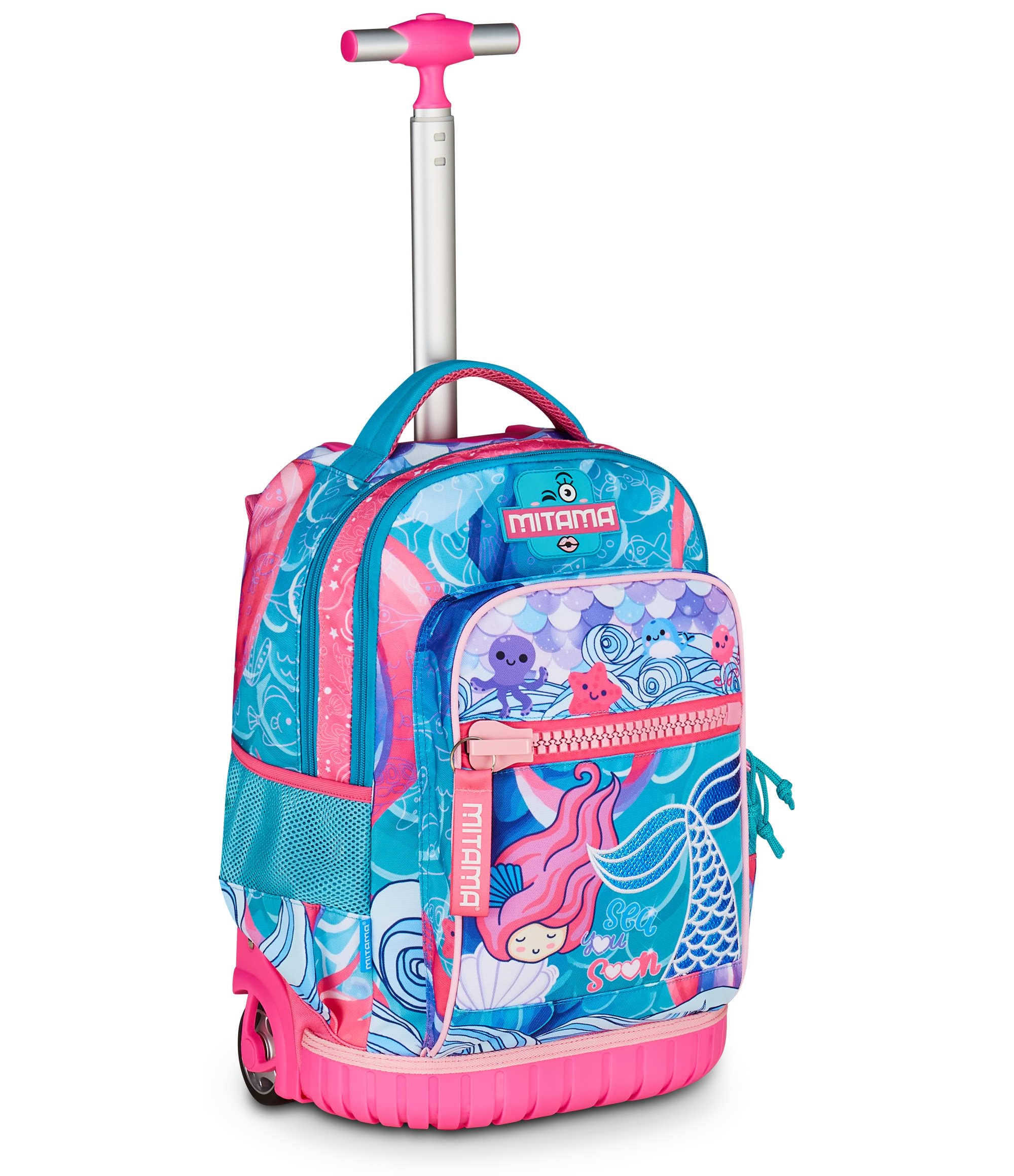 Mitama Trolley Scuola Run Maxi OCEANVIBES, Turchese, Doppio Scomparto, Tasca Frontale, 2 Tasche Laterali, Scuola Elementare e Tempo Libero, Bambina