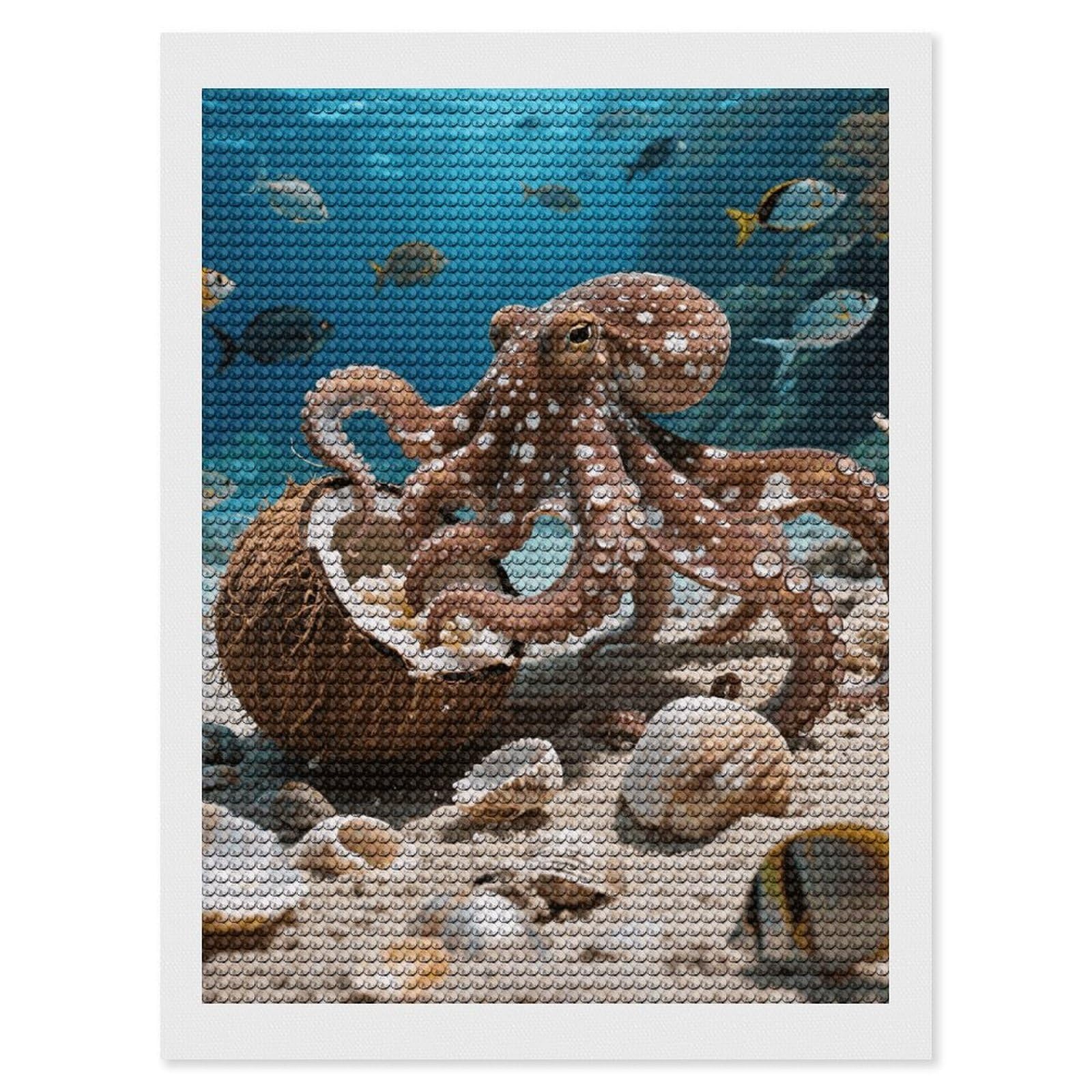 FodPand Coconut Octopus 5D Diamond Painting Kits for Adults Beginners Full Drill Round Diamond Dots Pictures Gem Art Supplies for Home Wall Room Decoration DIY Craft Set Gift 12x16