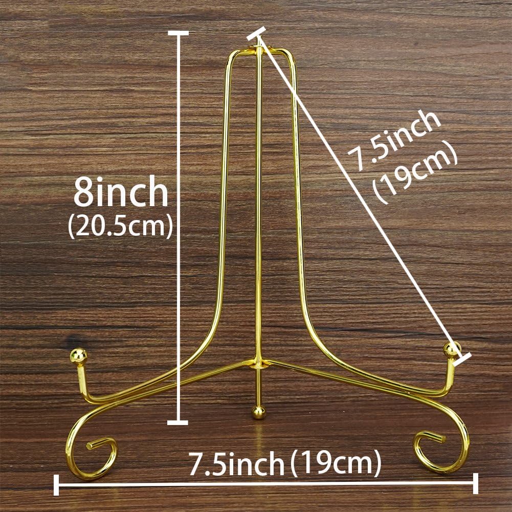 Artliving (2 Pack 8 Inch Iron Display Stand, Gold Iron Easel Plate Display Photo Holder Stand, Displays Picture Frames, Cookbooks, Decorative Plates, Tablets and Art