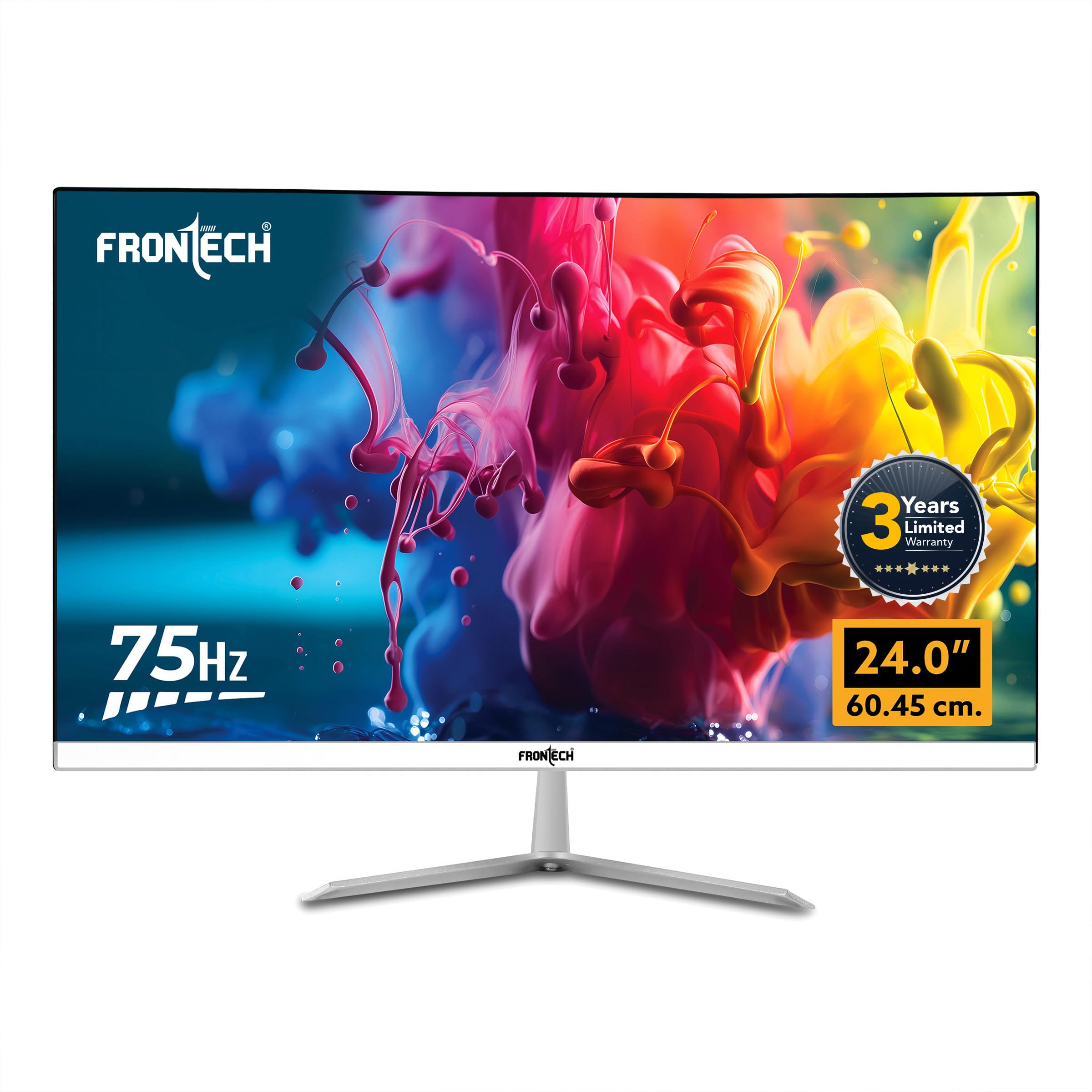 FRONTECH 24 Inch (60.45 Cm) LED Monitor, IPS Panel, 250 Nits, 75Hz, FHD 1920x1080, HDMI, VGA, Slim Bezel Design & Wall Mountable, (MON-0072,White)