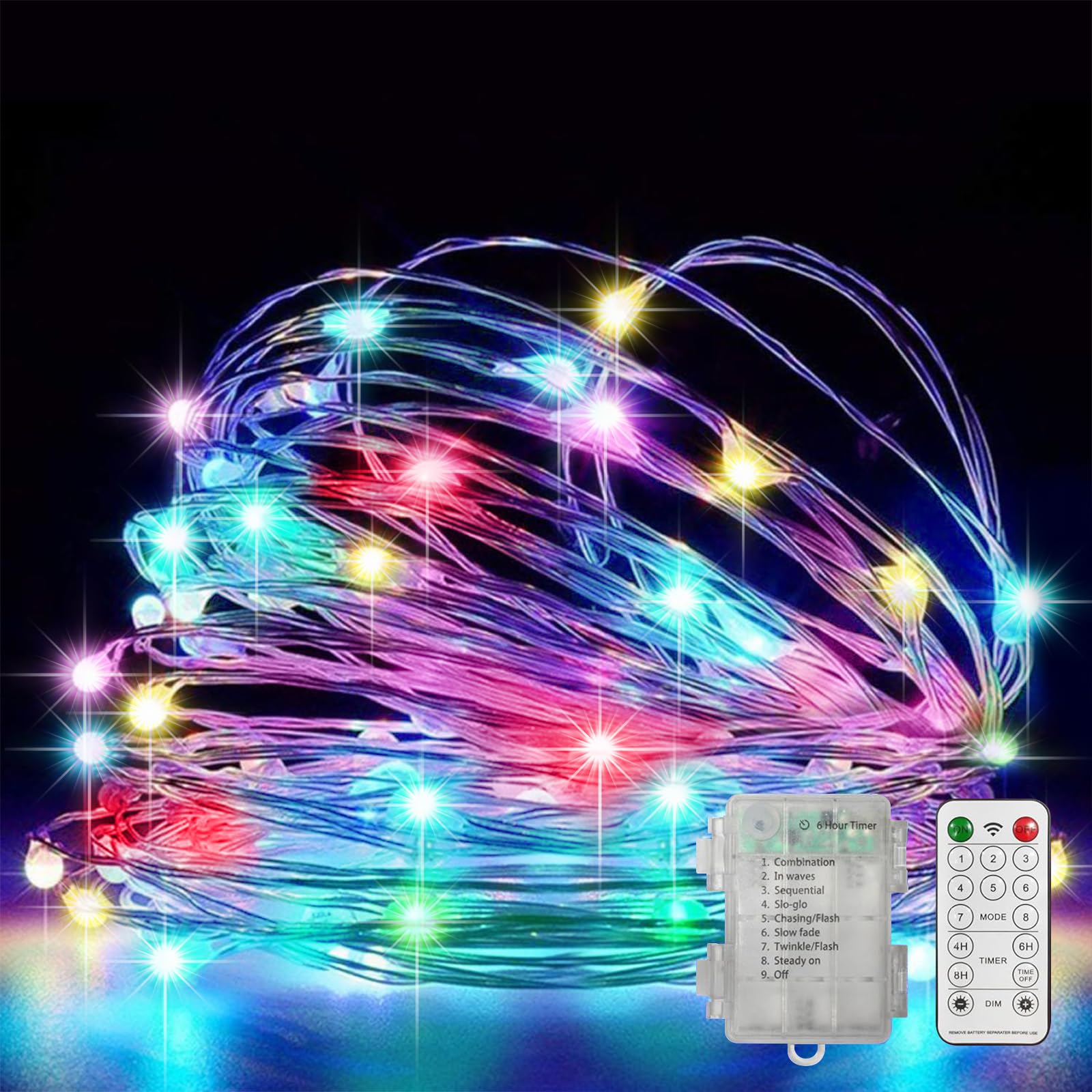 LAMPHOME 100 LED 33FT Multicolor Easter Fairy Lights Battery Operated with Remote, Colorful Mini Starry String Lights Multi Functions & Timer,Twinkle