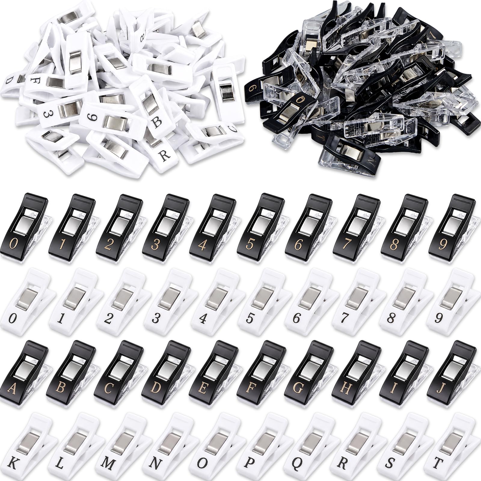 72 Pcs Classic Alpha Sewing Clips for Quilting, Black, White