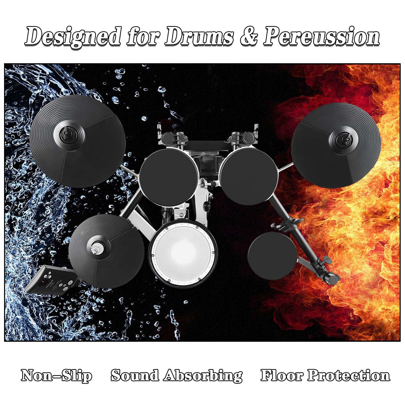 Elektrisches Schlagzeug Teppich, Drum Teppich, Professionelles Rechteckiges Elektronisches Jazz Schlagzeug Kit, rutschfeste Trommel Teppiche, Schallschutzteppich für Studio, Wohnung 160 x 120 cm