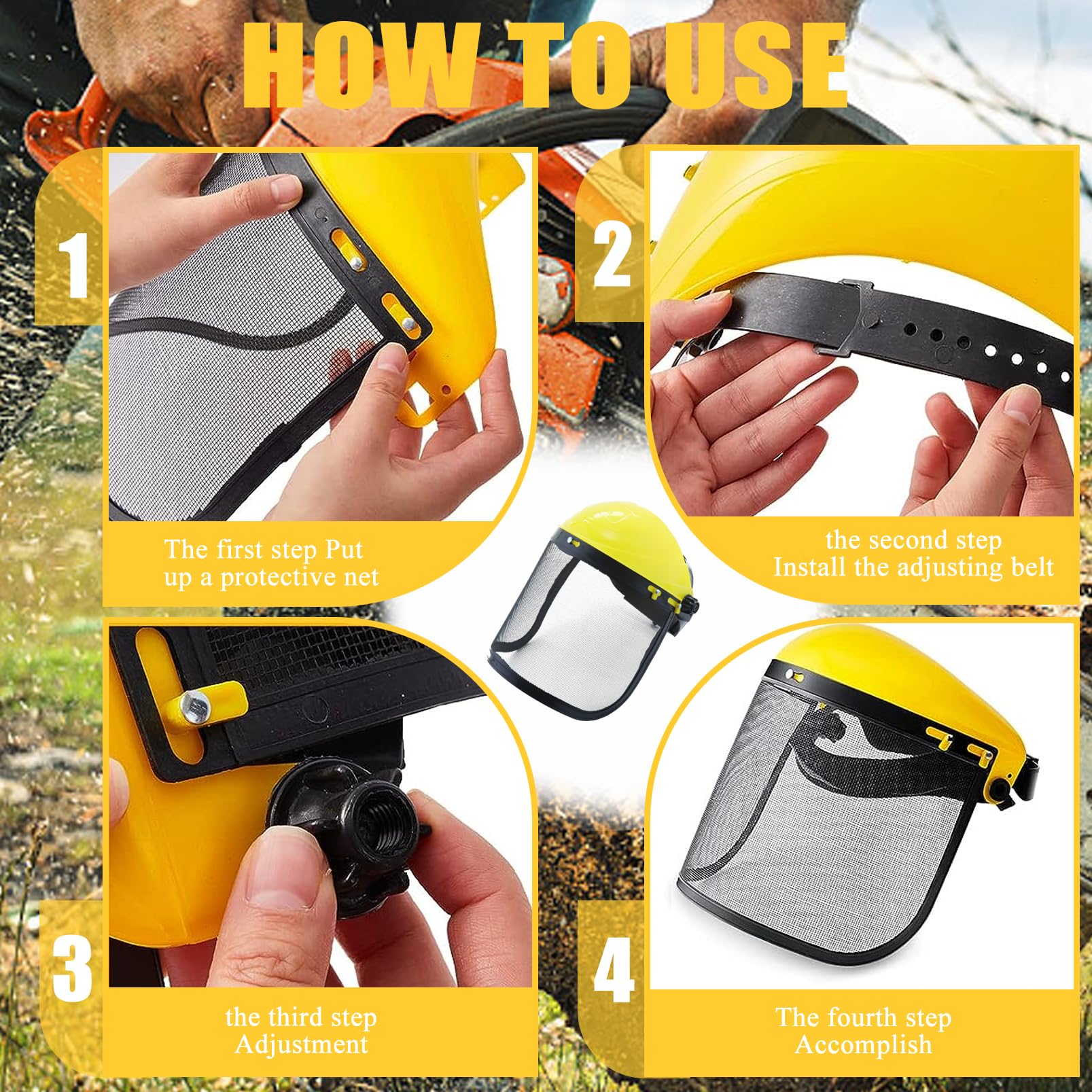 Visera de Seguridad con Malla Escudo Facial de Seguridad Protección Facial Ajustable para la podadora de Poste de la Recortadora de Motosierra