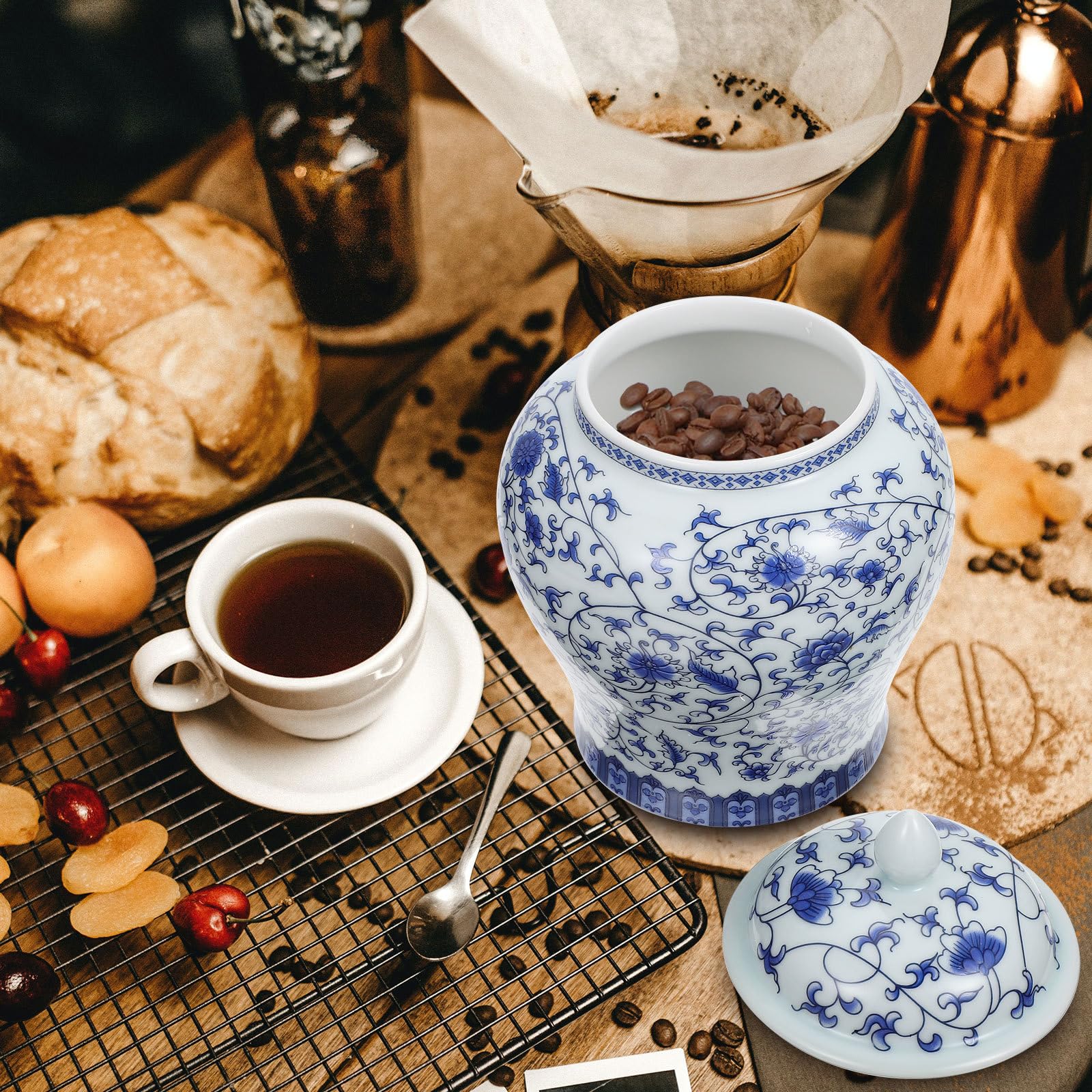 SOIMISS Tarro para Almacenamiento de Té Suelto Estilo Chino Retro Tapa Sellada de Cerámica Azul y Decoración de Cocina y Hogar