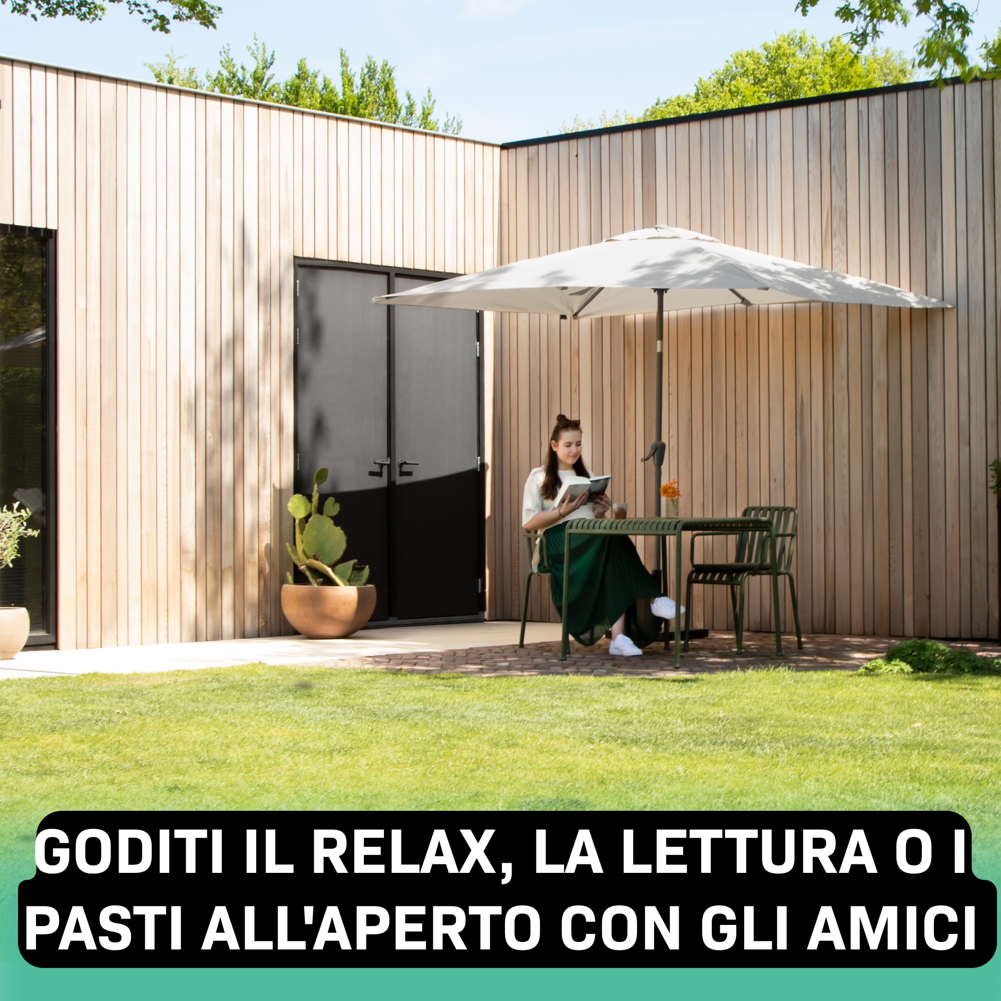 VONROC Ombrellone da giardino Rapallo 200x300 cm con Inclinazione Regolabile, UPF 50+, Manovella Facile e Copertura Protettiva Inclusa Nero