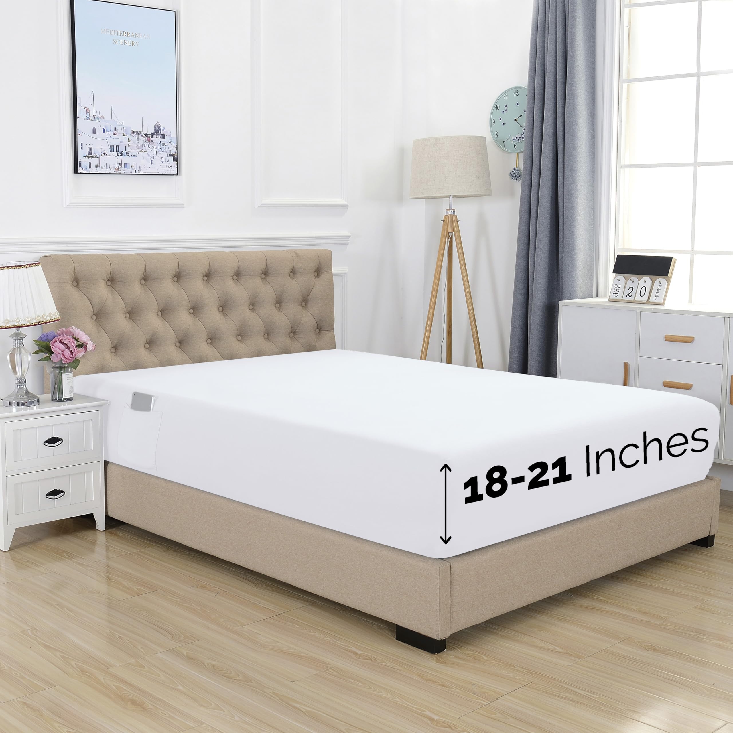 Elegant Comfort 1500 Spannbettlaken für Einzelbett, 45,7-53,3 cm tief, extra tief, luxuriös und weichste, intelligente Tasche, knitterfrei, Queen-Size-Bett, Weiß