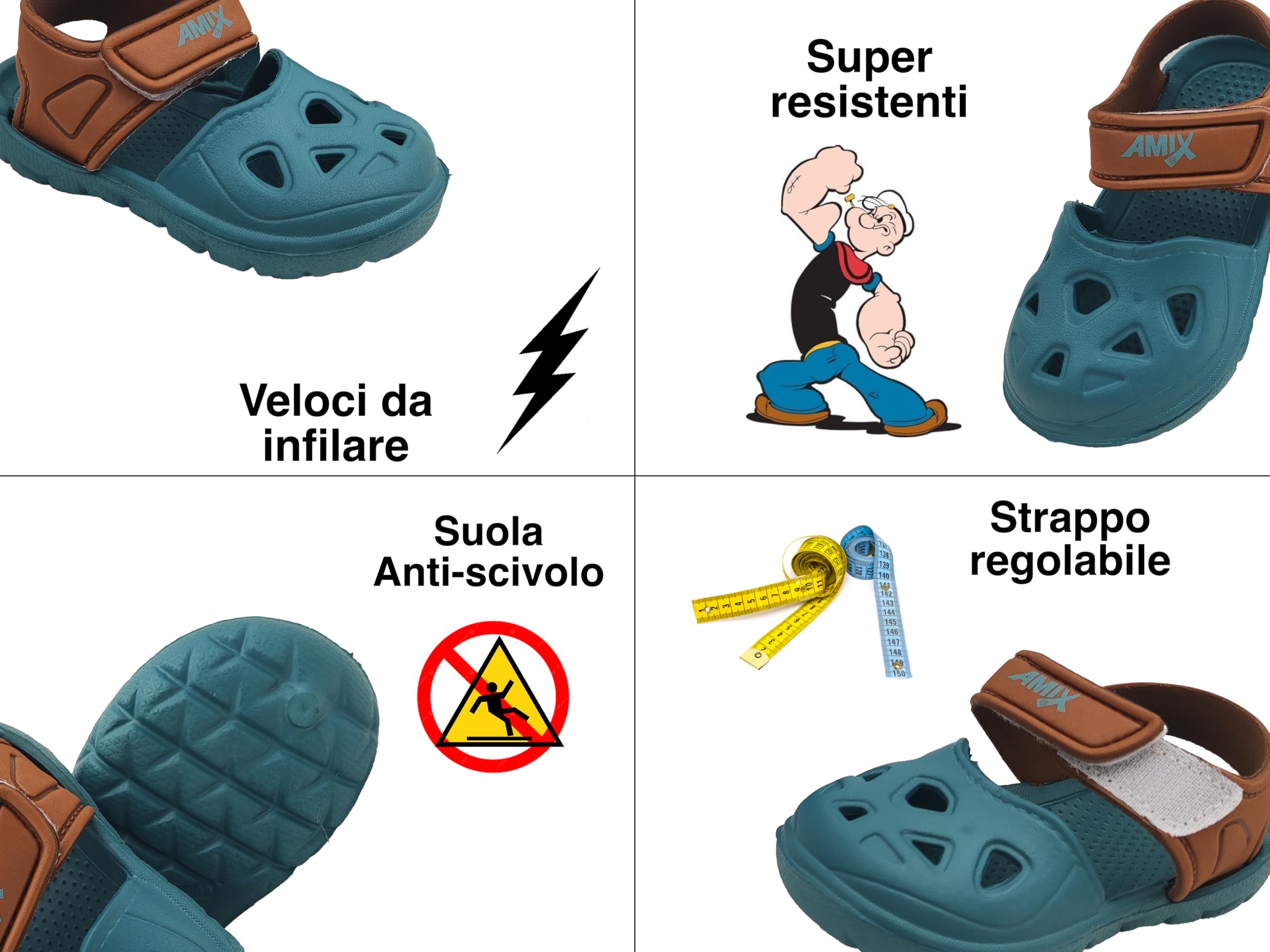 Amix Ciabatte Bambino e Bambina, Sandali Mare Bimbo e Bimba, Pantofole in Gomma per Piscina e Asilo
