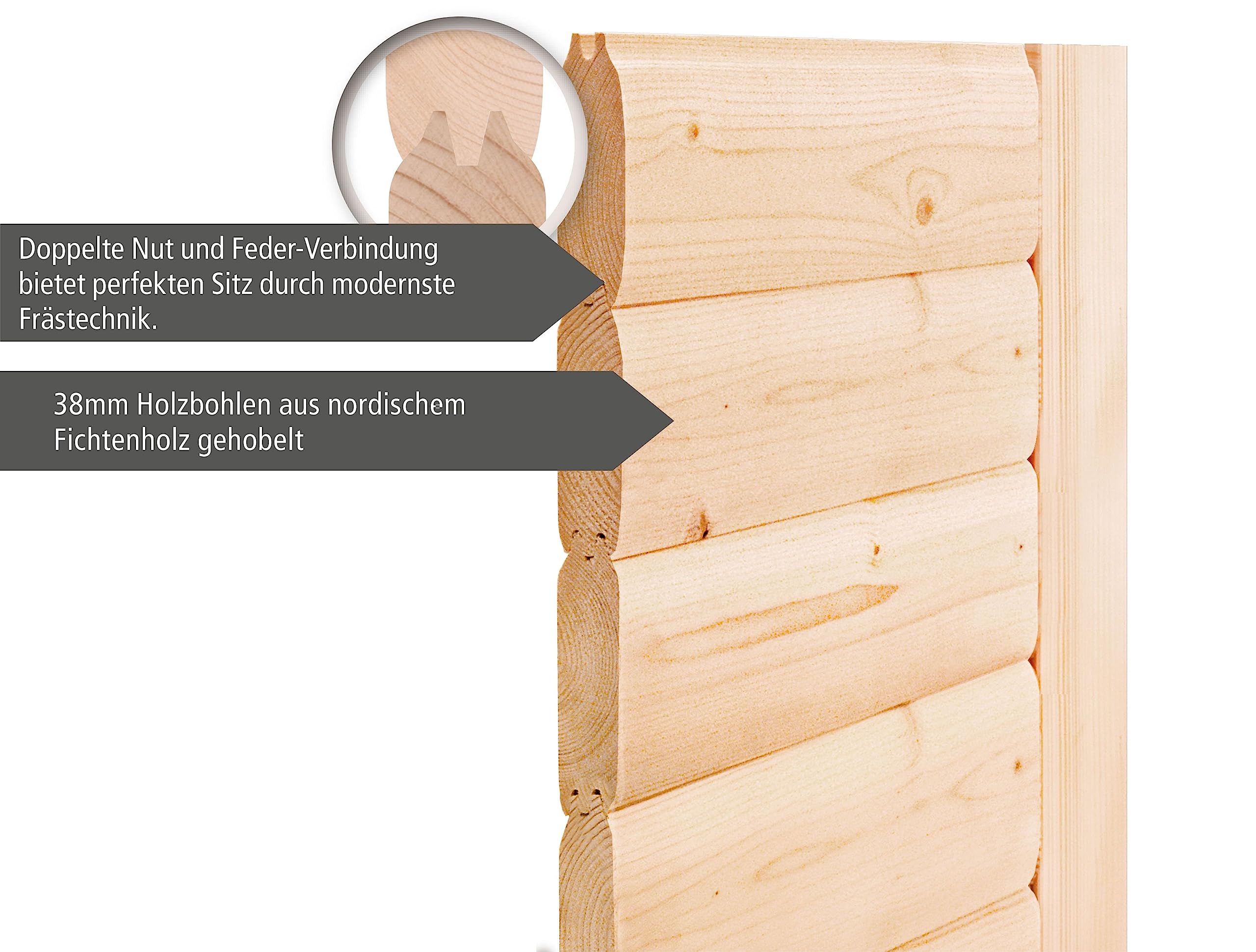 Karibu Saunahaus Helmi Gartensauna Outdoor Dampfkabine naturbelassen/terragrau optional mit Saunaofen (Naturbelassen mit finnischem 9 KW Ofen)