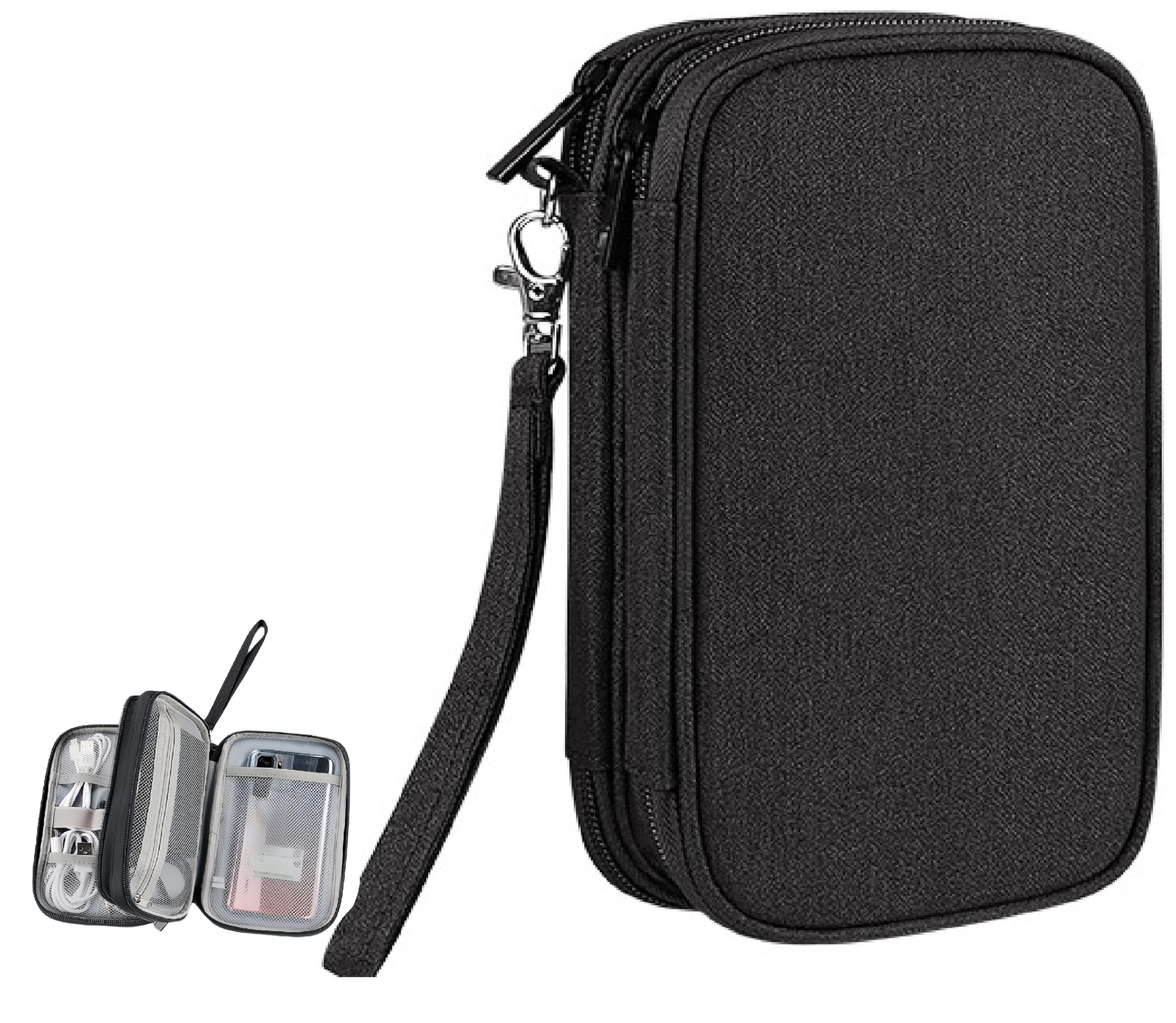 NQQNQQ Travel Cable Organizer Pouch - Upgraded Waterproof Portable Double-Layer Electronic Accessories Storage Bag for Cords, Chargers, Phones, Earphones - All-in-One Tech Carry Case. B-D2 (Black)