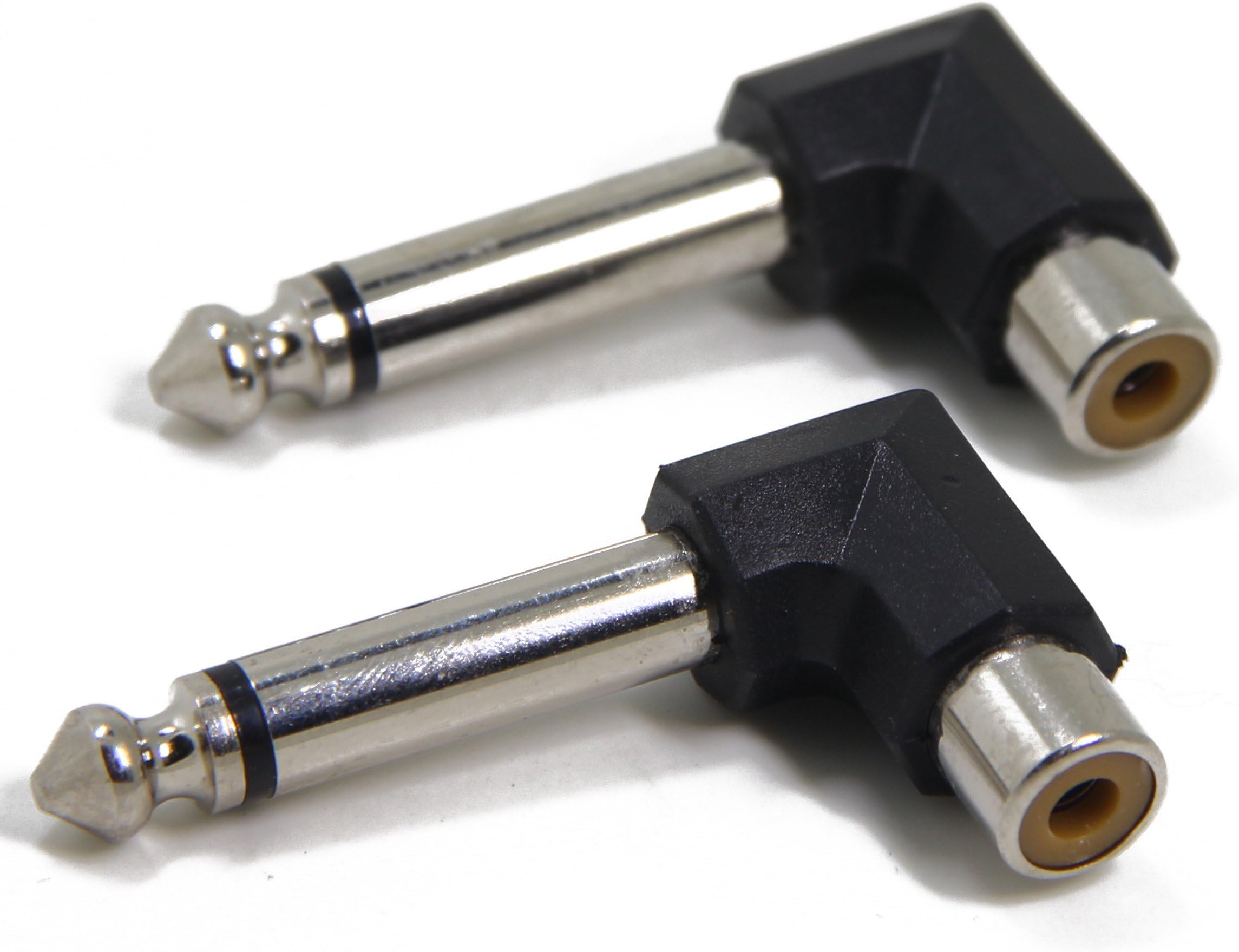 Ancable 2-Pack 90 Degree RCA to 1/4" Phono Jack Adapter Right Angle Space Saving for DJ Use to Connect PA Mixer Monitors and Amps