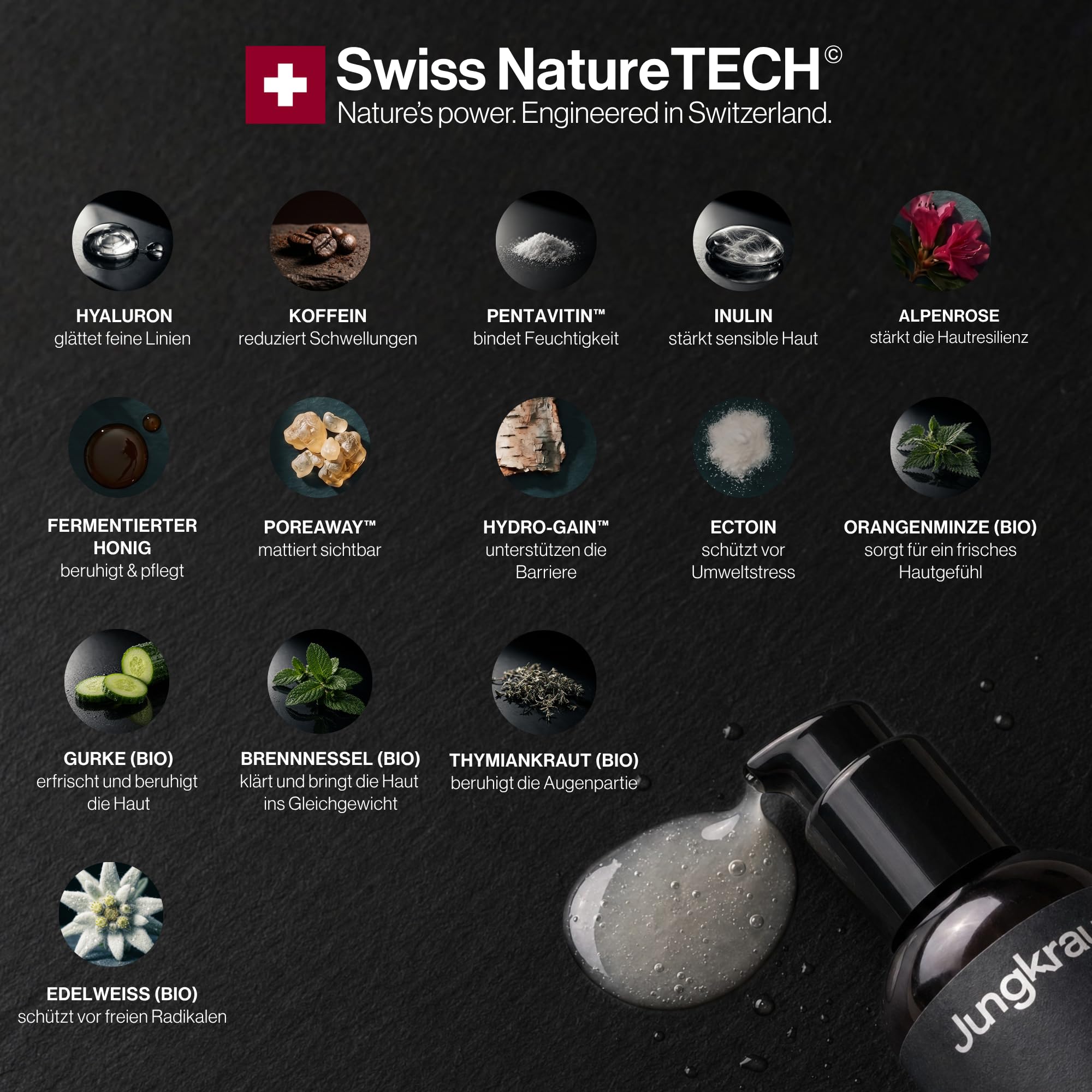 Gesichtspflegeset für Männer, Schnelle Gesichtspflege mit Reinigungsgel, Feuchtigkeitscreme und Serum, spendet Feuchtigkeit, gegen fettige Haut, Anti-Aging Effekt, natürlich, aus der Schweiz