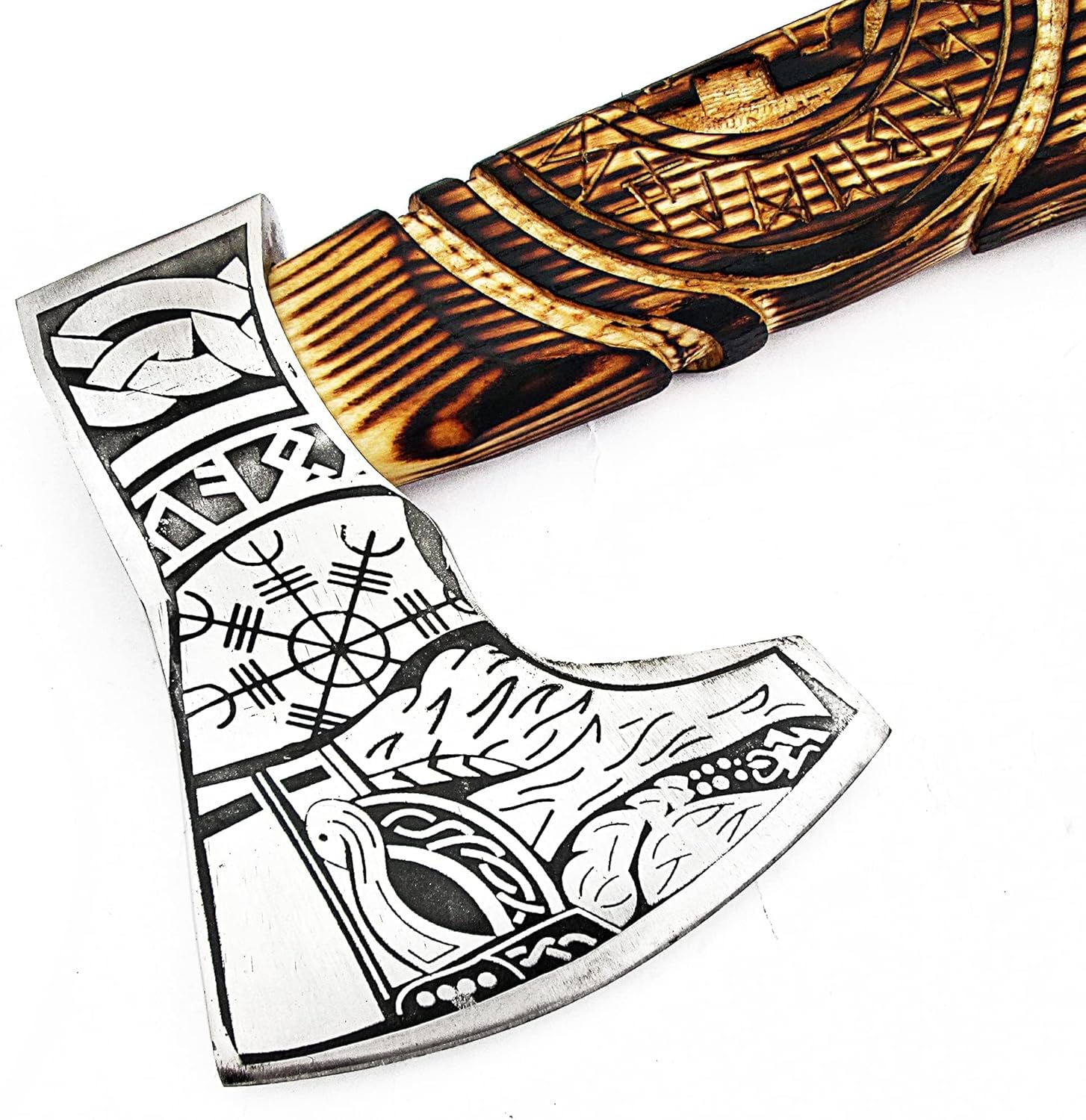 Custom Gift Forged Carbon Steel Viking Axe with Ash Wood Shaft - Viking Bearded Camping Axe 9970
