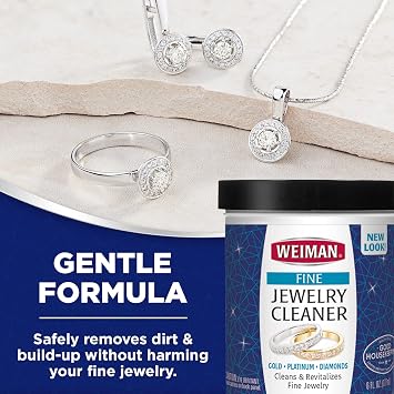 Weiman Fine Jewelry Cleaner Liquid with Cleaning Brush Restores Shine & Brilliance to Gold, Platinum, Precious Gemstones & Diamond Jewelry, 6 Oz