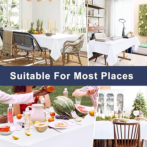 Miniatura 7 de Hiasan - Mantel rectangular de plástico blanco - 100  impermeable a prueba de derrames resistente a las manchas fácil de limpiar de vinilo
