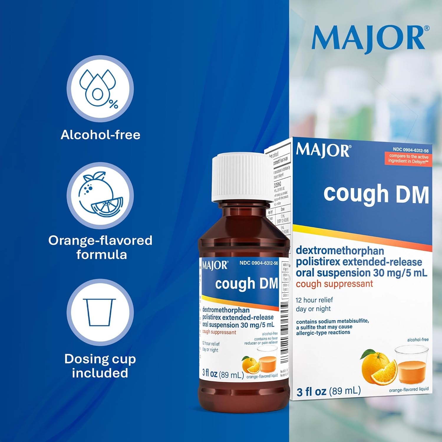 MAJOR Cough DM Extended-Release Cough Suppressant, Dextromethorphan Polistirex 30 mg, Alcohol-Free Orange Flavor Cough Syrup, 3 fl oz (1 Pack) - Image 7
