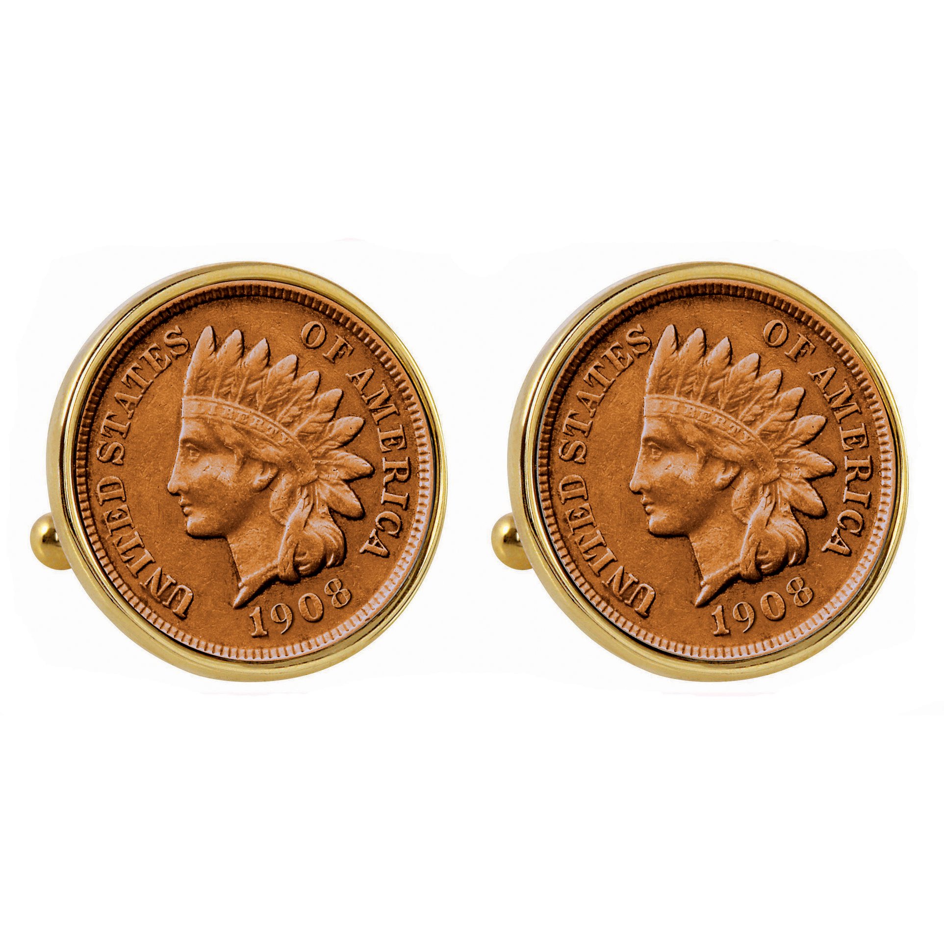 Smithsonian Institution Indian Penny Goldtone Bezel Coin Cuff Links