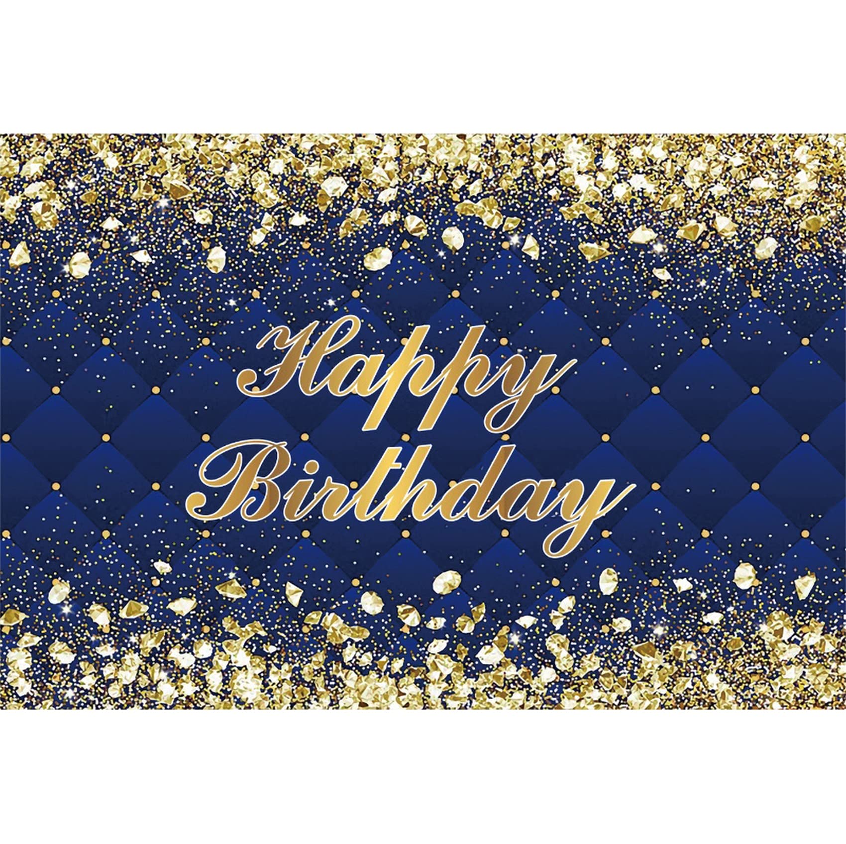 Renaiss 5x3ft Happy Birthday Backdrop Banner Royal Diamonds Gold Blue Photography Background for Men Women 30th 40th 50th 60th 70th 80th Birthday