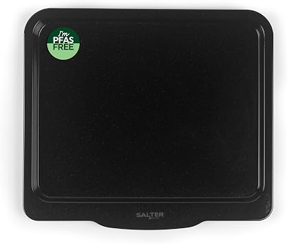 Salter Brilliance Baking Tray Vitreous Enamel Coated Steel, Non-Stick, Easy Clean, Dishwasher Safe, Made in The UK, 35.5 x 40 x 1.5cm, PFAS-Free, for Cookies & Savouries, Black Speckled
