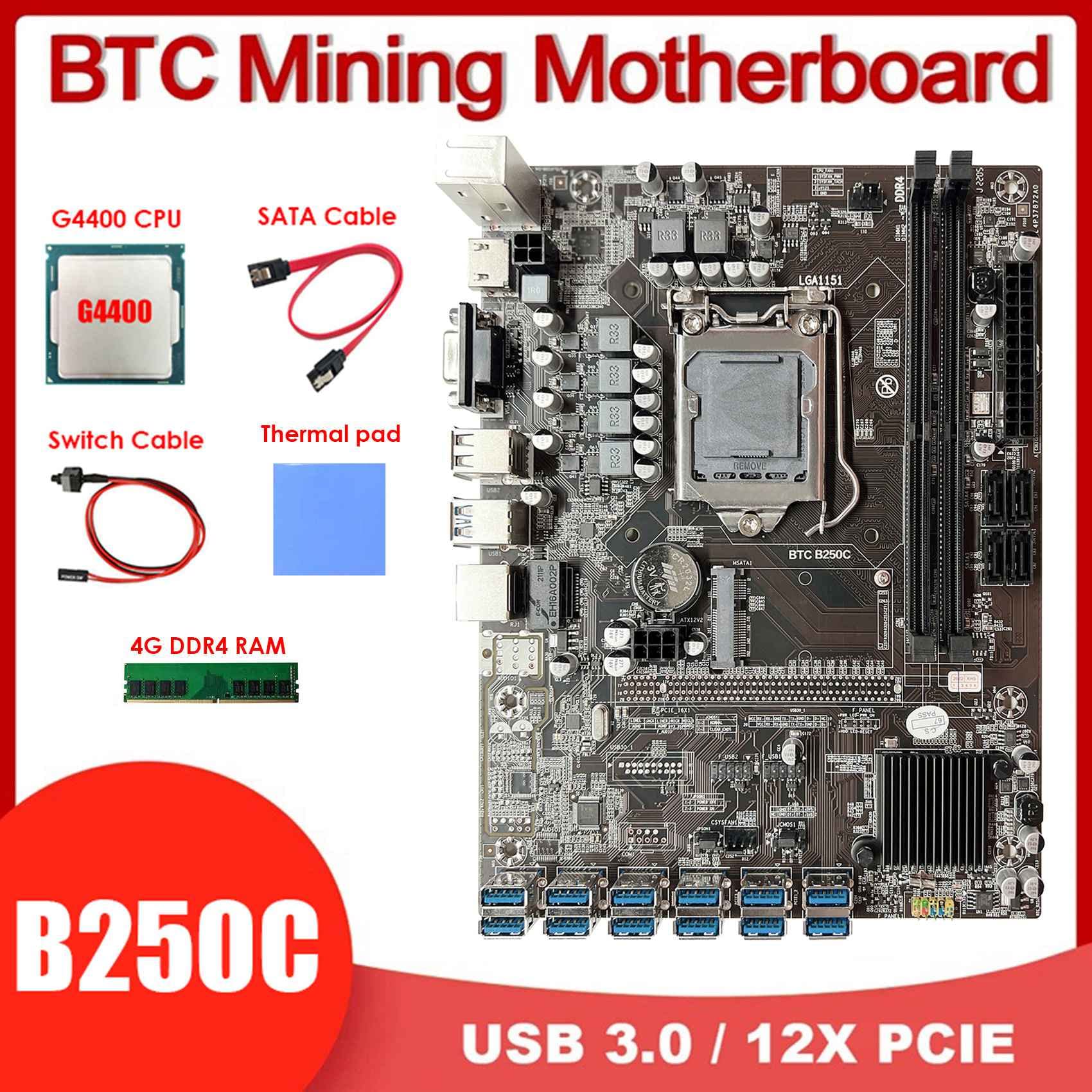 B250C 12 USB3.0 BTC Mining Motherboard+G4400 CPU+4G DDR4 RAM+Switch  Cable+SATA Cable+Thermal Pad LGA1151 DDR4 MSATA+VGA : Buy Online at Best  Price in KSA - Souq is now Amazon.sa: Electronics