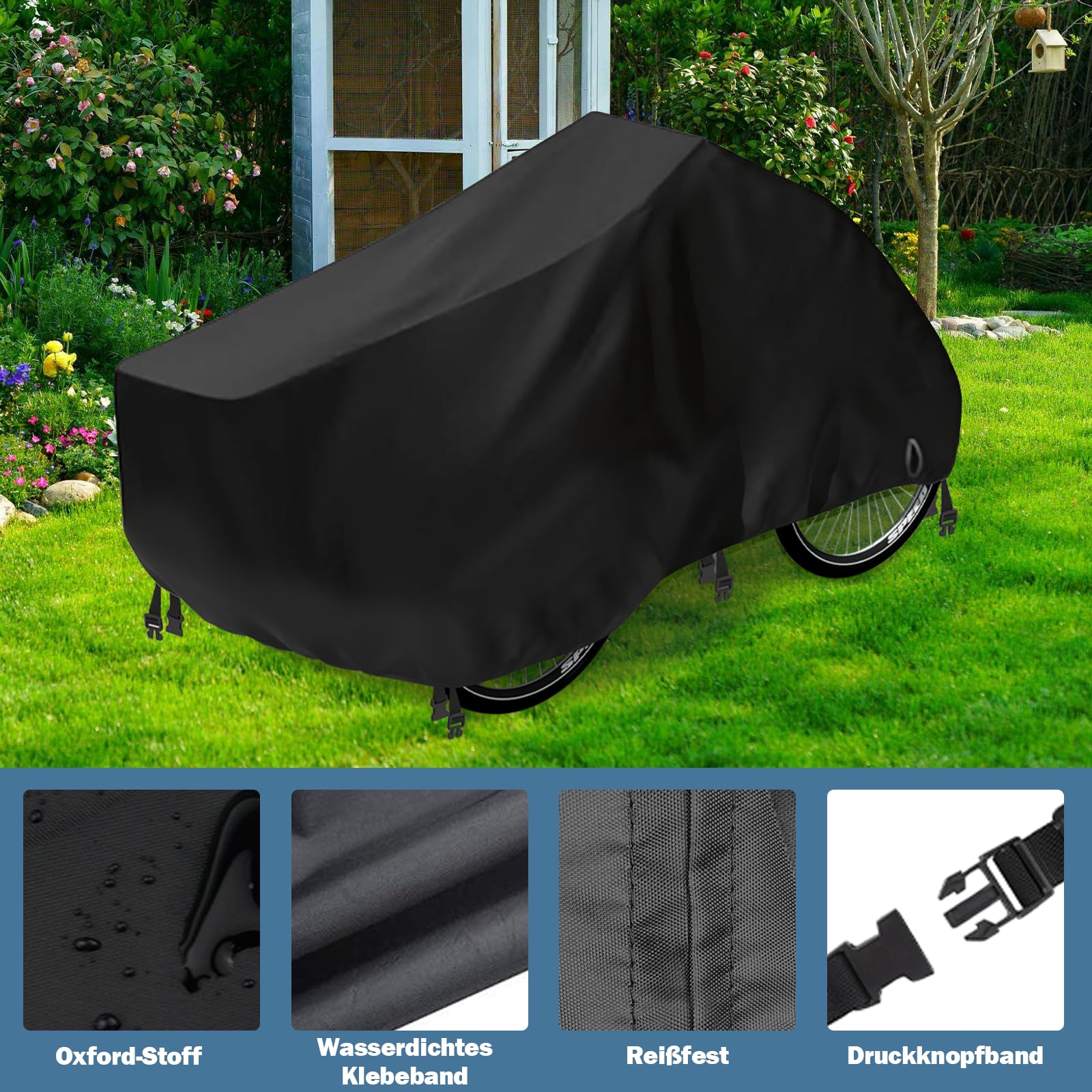 Copertura per ruota di carico, impermeabile, 210D, in tessuto Oxford 210D, per rimorchi di bicicletta, 220 x 100 x 105 cm