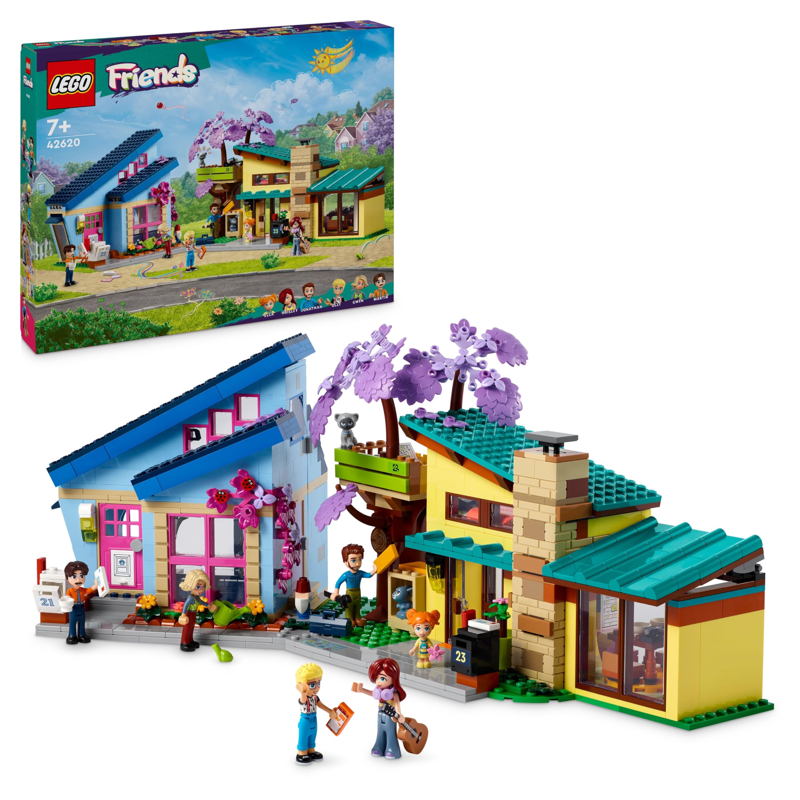 LEGO Friends Olly and Paisley's Family Houses, Toy Dolls House Set for 7 Plus Year Old Girls, Boys & Kids with Minidoll Characters, Accessories and Pet Toys for Role Play, Birthday Gifts 42620