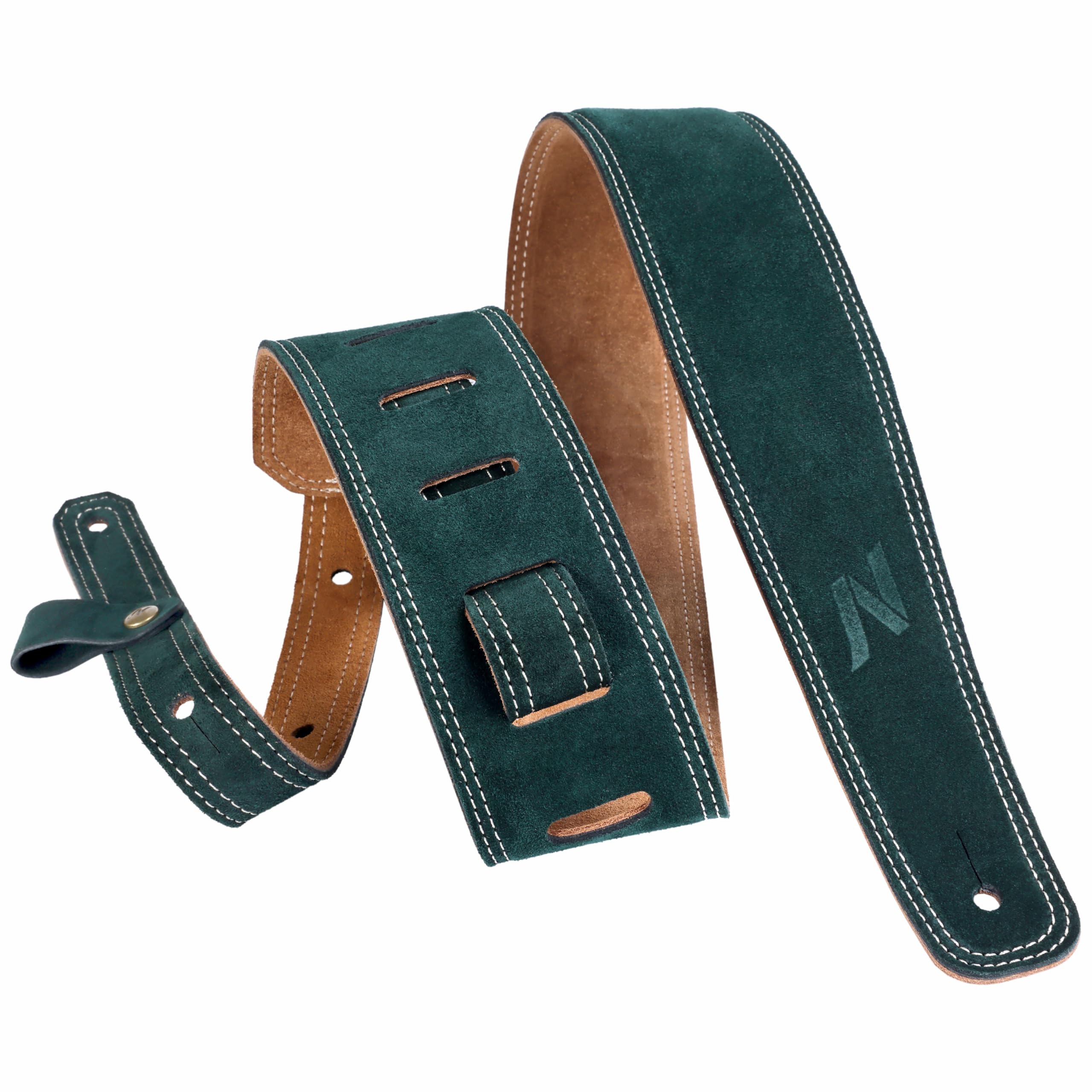 Nefelibata Guitar Strap, 2.5" Wide Bavarian Tumbled Leather Guitar Straps with Foam Padding and Cable Storage Loop
