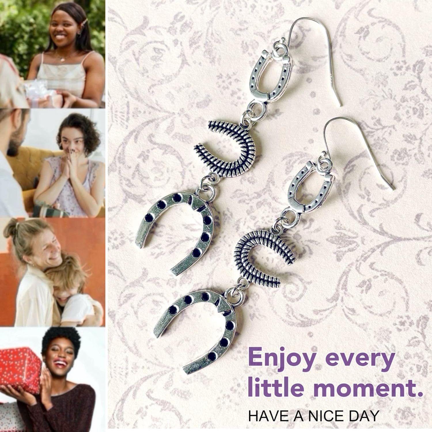 Silver Dangle Earrings on 925 Sterling Silver Wire, Western Cowgirl Style, Fashion Trendy Handmade Earrings for Women Girls, Hypoallergenic (Horseshoe B) - Image 7