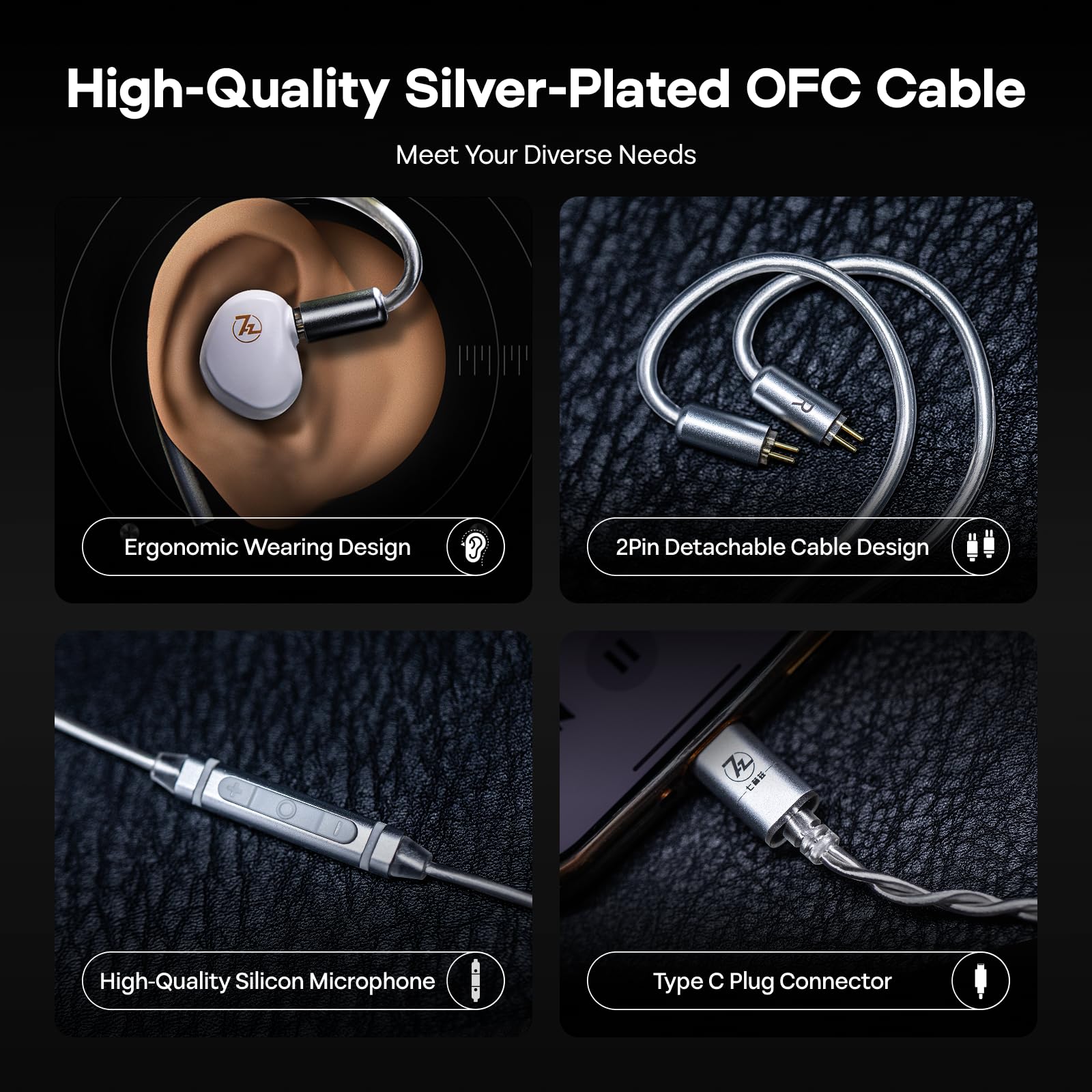 Linsoul 7HZ G1 In-Ear Monitor,Cuffie IEM con Diaframma Dinamico DLC da 10 mm,Auricolari da Gaming con Cavo Placcato Argento OFC Staccabile per Musicisti Audiofili(TypeC Con Mic,Bianco)