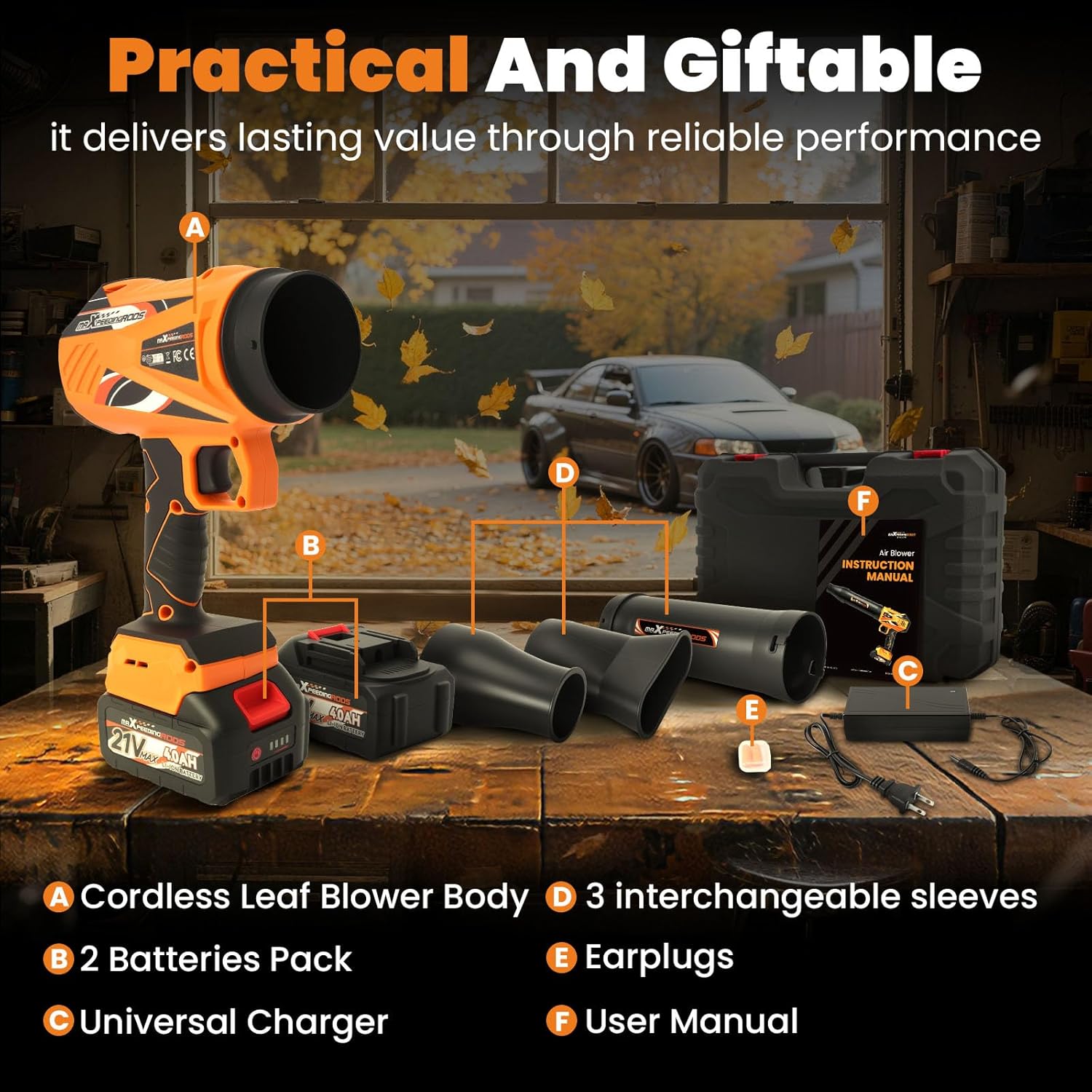 maXpeedingrods Cordless Leaf Blower, 550CFM Battery Leaf Blower with Charger, Infinitely Variable Speeds Lightweight Handheld, Leaf Blowers for Patio Cleaning, Car Water Blowing Leaves and Dust - Image 7