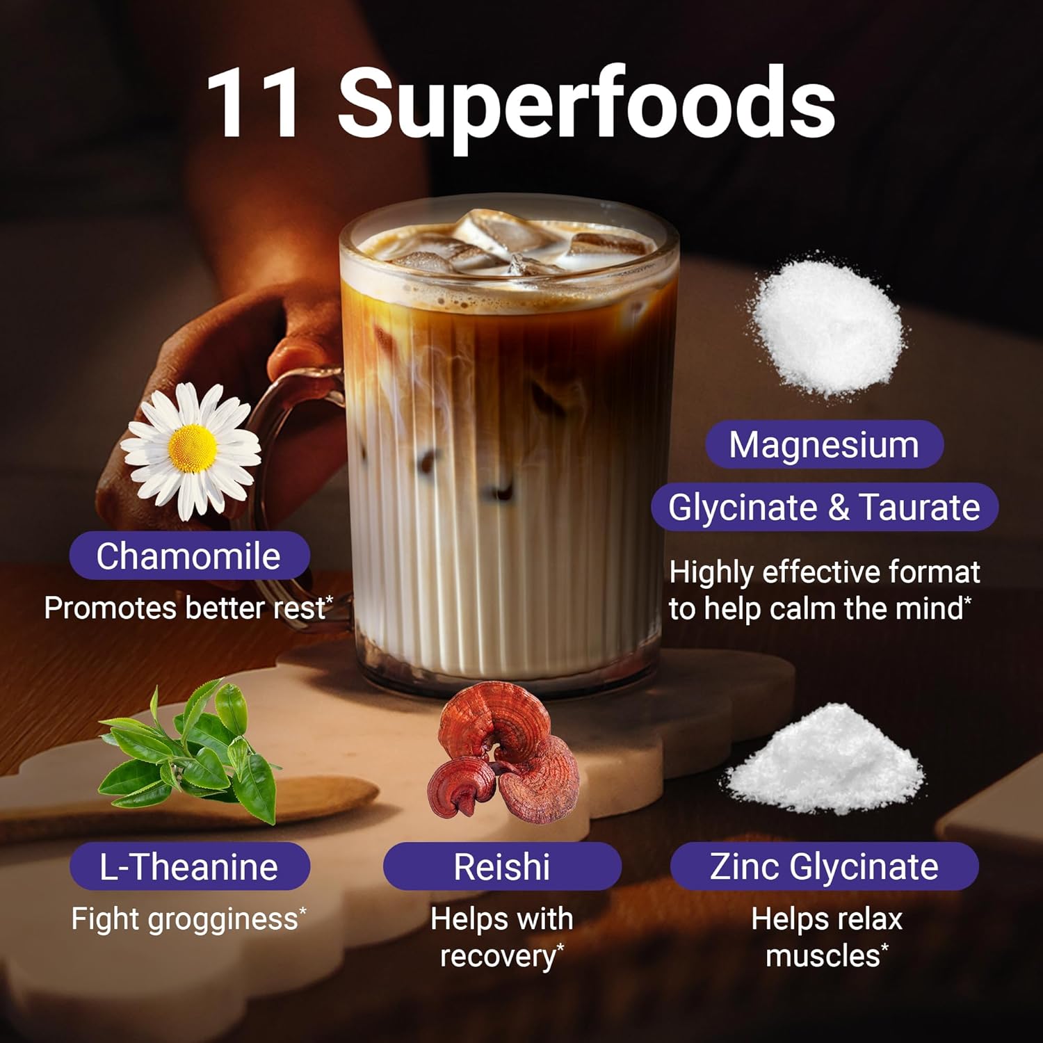 MoonBrew Nighttime Magnesium Vanilla Latte Mix, Natural Sleep Aid Drink Mix for Adults - Calming Melatonin-Free Sleep Support Powder with Magnesium Glycinate, L-Theanine, Passionflower & Zinc
