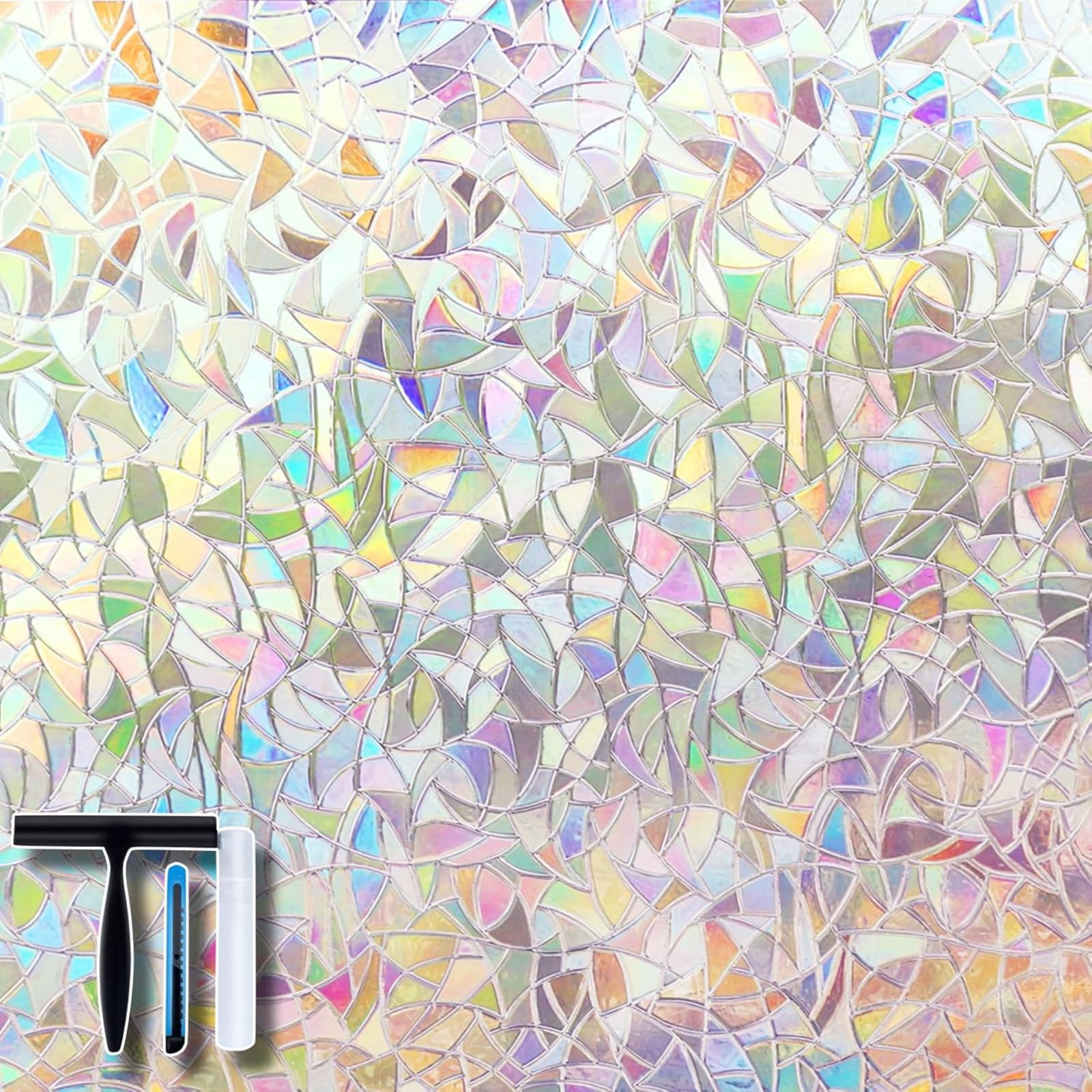 Volcanics Privacy Film Static Clings Vinyl 3D Decals Stickers Rainbow Film for Glass Door Heat Control Anti UV 17.5 x 157.4 Inches