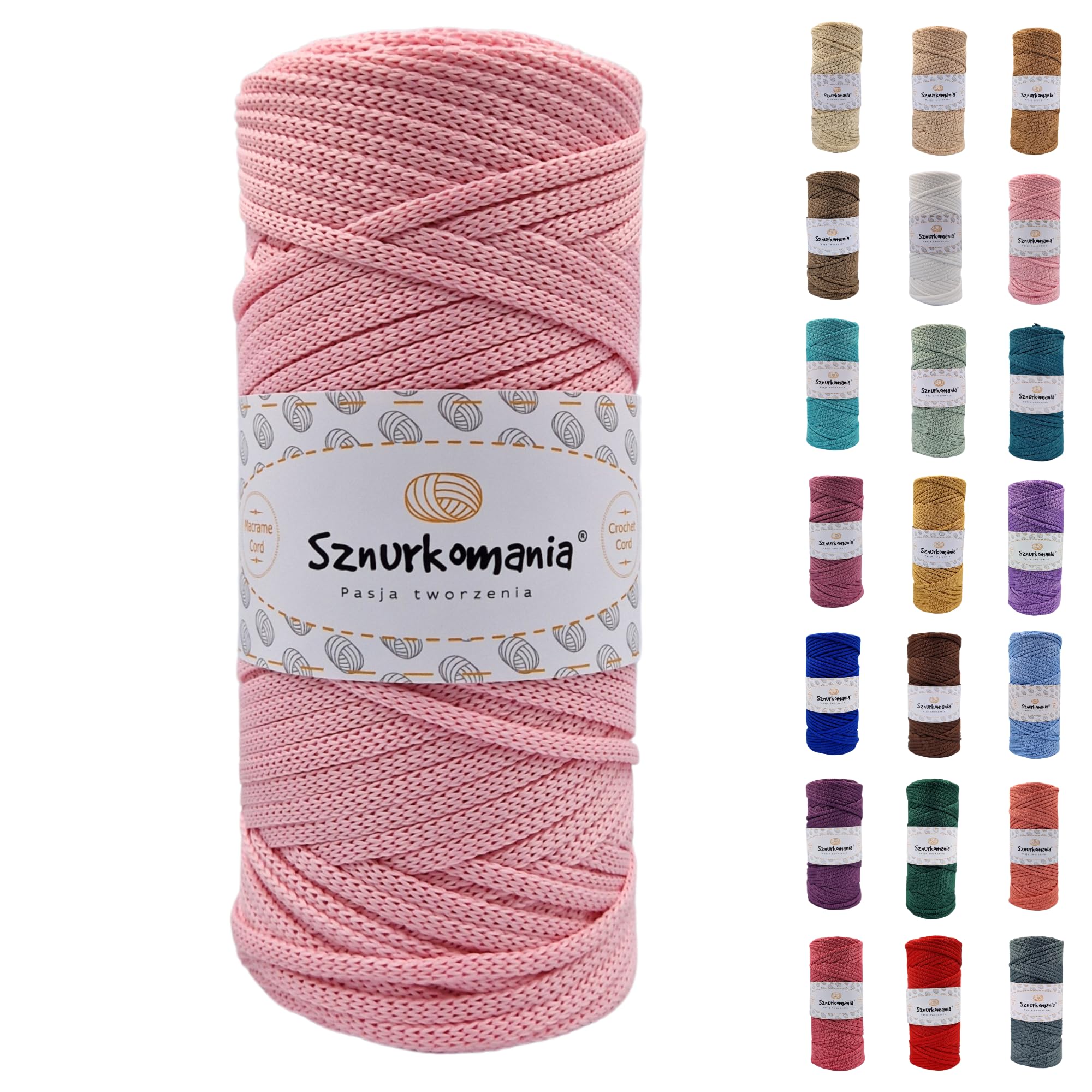 Polyester Cord 5 mm 100 m, Many Colours, Flat, Crochet, Macrame Yarn, Shiny, Sznurkomania (Powder Pink)