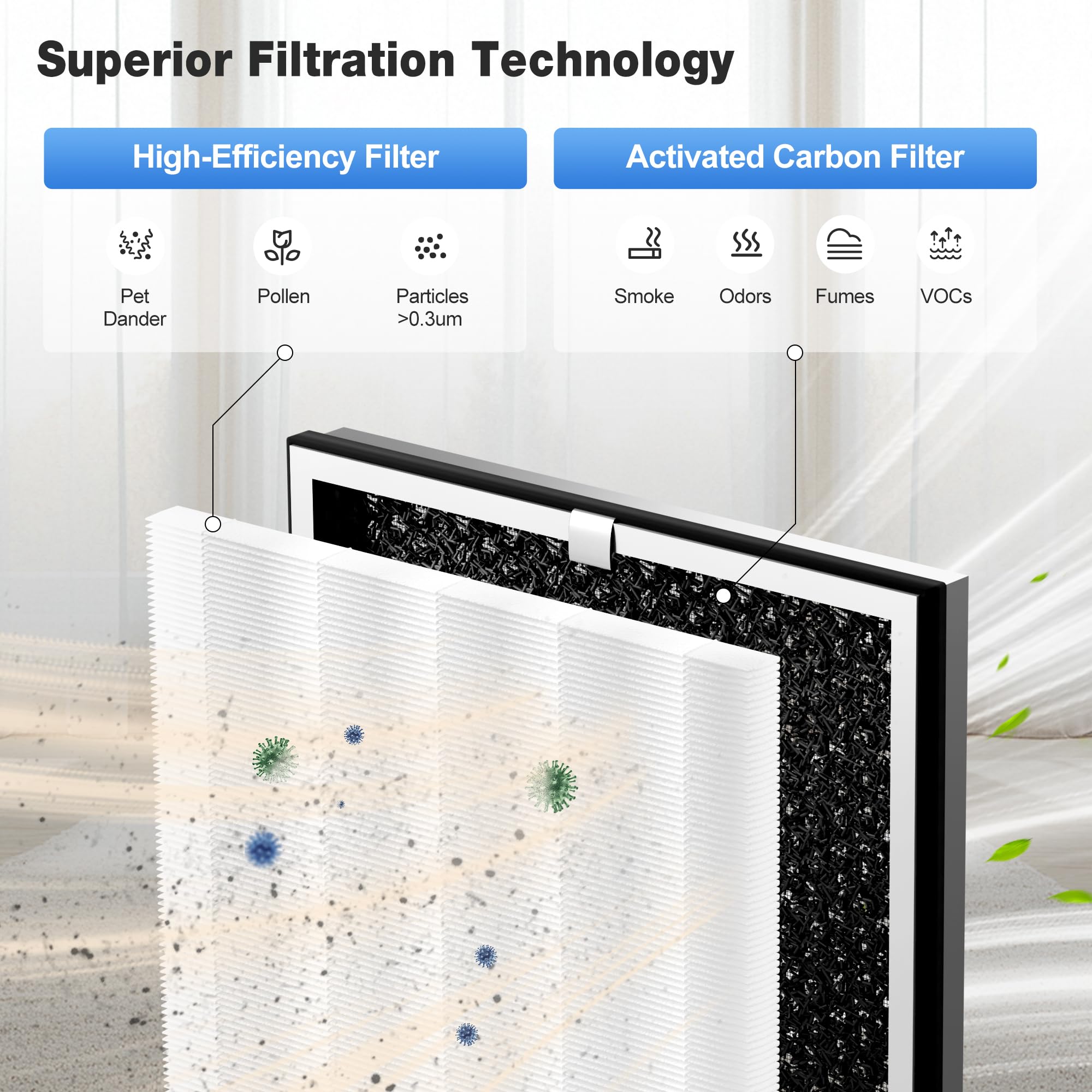 U ULTTY Bladeless Tower Fan and Air Purifier in one, Quiet Tower Fan with Remote, Touch, 9 Speeds, 8H Timer, HEPA Filter 99.97%, 90° Oscillation Fans, Floor Fans Powerful for Home Office Room, Black product image 18