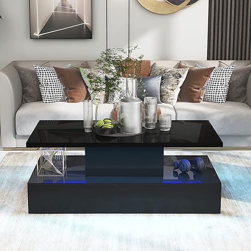 Mesa de centro LED moderna de alto brillo mesa de centro LED con 16 colores de luces LED mesa de cóctel contemporánea con diseño rectangular para