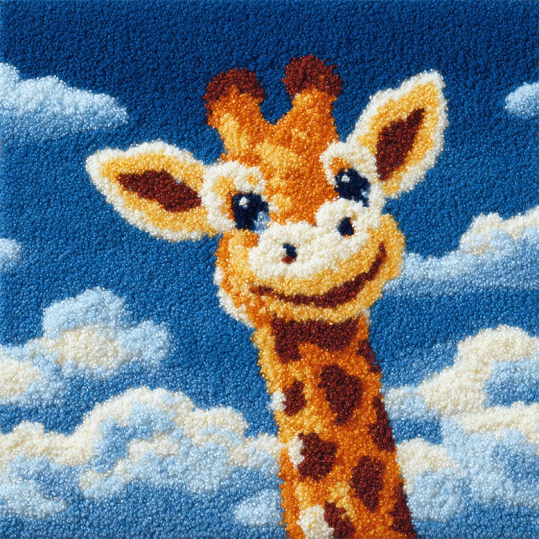 Kitquiver Animal Latch Hook Cushion Craft Kits Cartoon Giraffe DIY Latch Hook Kits Pillow Needlepoint Cushion Kit for Home Décor Needlework Set for Adult Beginners 17x17In