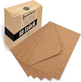 Japun - Briefumschläge (50 Stück) - DIN C5, 220 x 156 mm, Kraftpapier braun