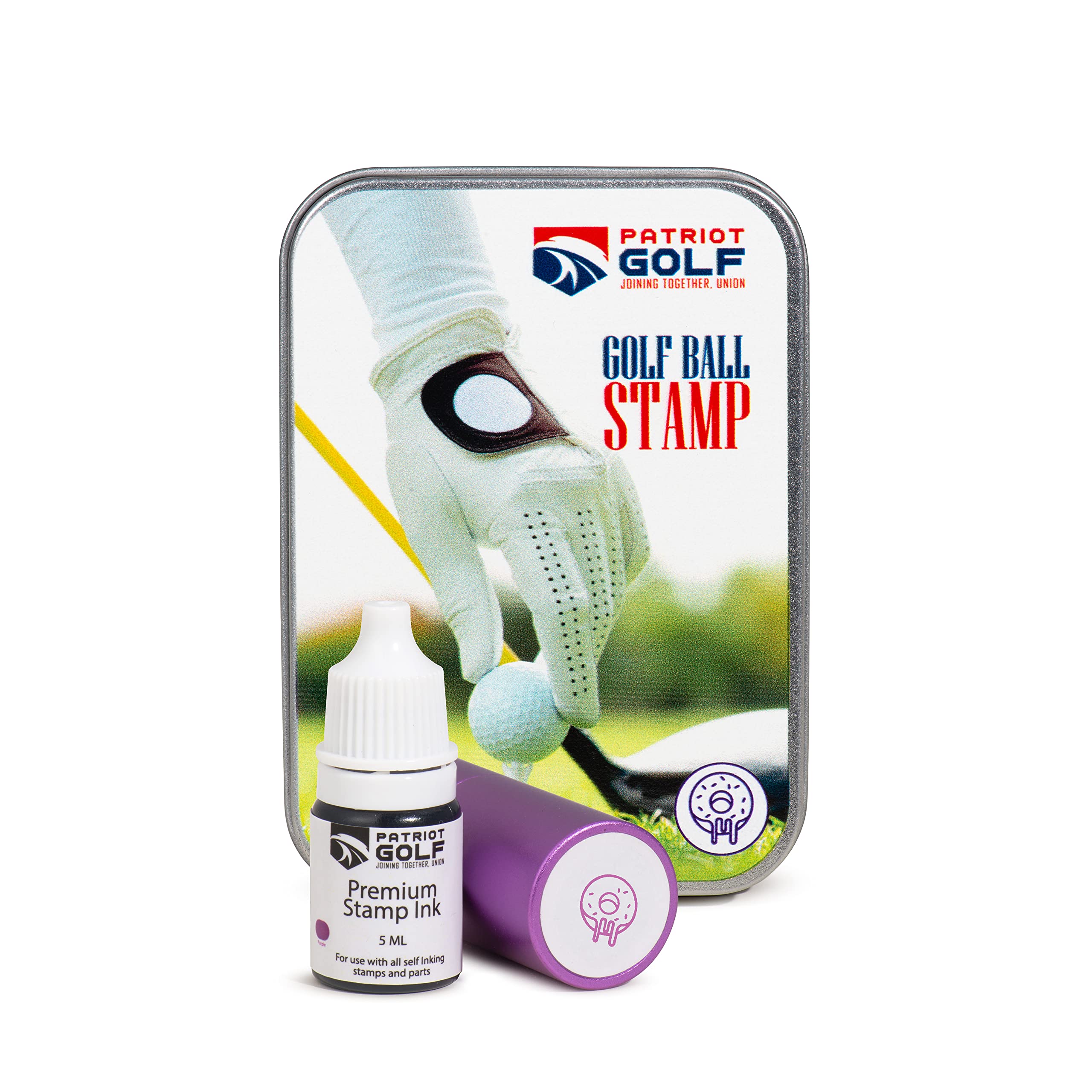 Patriot Golf - Premium Aluminum Golf Ball Marker Stamp, Refillable with Permanent Ink That Scratch Proof, Customize, add Style to Each of Your Game (Golf Stamp (Donut))