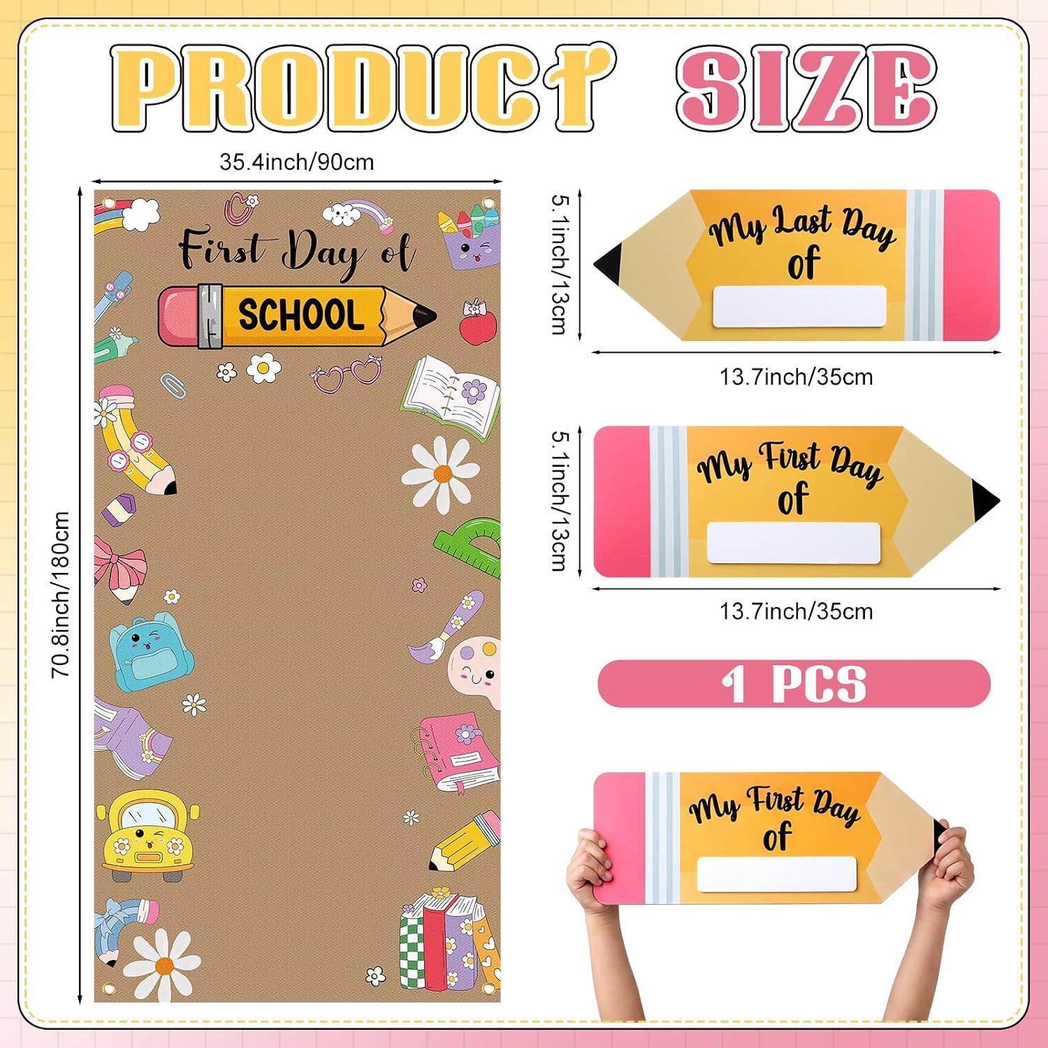 Flutesan 5 Pcs First and Last Day of School Decorations Photo Backdrops First Day Photo Booth Props Back to School Party Decor for Classroom Preschool Indoor Outdoor Party Supplies