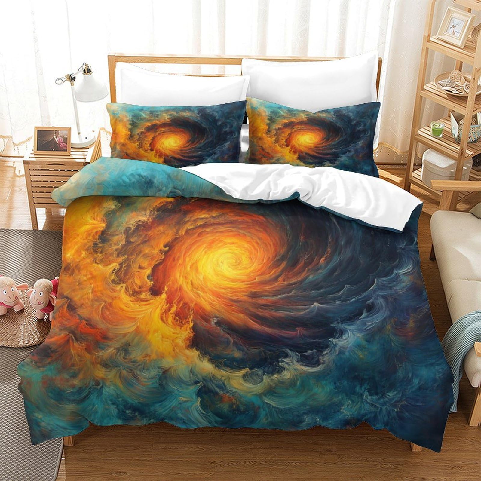 P1S9U7W5Y Vivid Nebula 3D Printed Swirl Duvet Cover Set 3pcs Microfiber Galaxy Bedding Set Double（200x200cm）