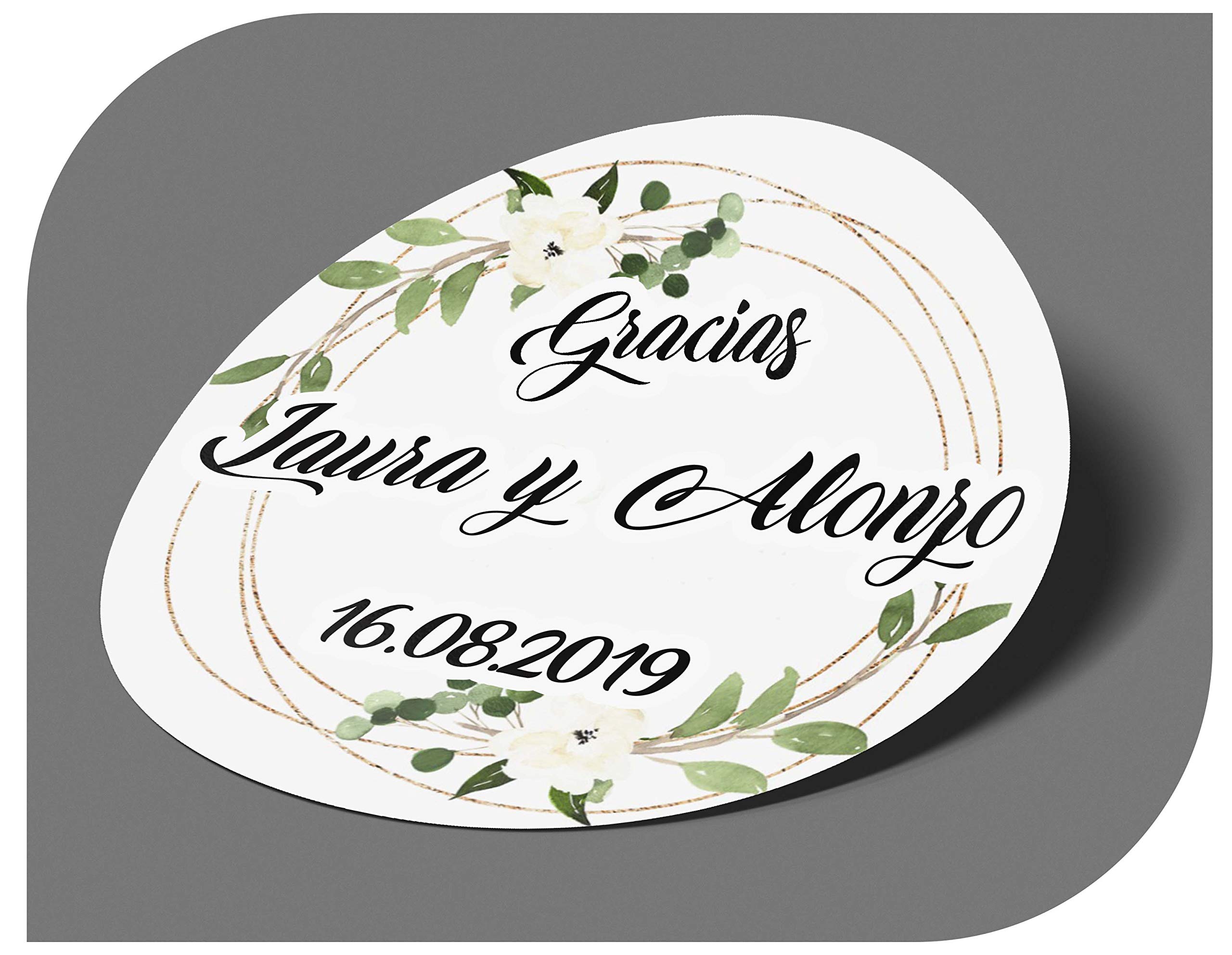 CrisPhy Pegatinas Personalizadas Boda con Nombre y Fecha, Etiquetas Adhesivas para Invitacion Boda, Bautizo, Compromiso, Comunion, Cumpleaños, Fiesta, Vintage, Sellos (Modelo 2)
