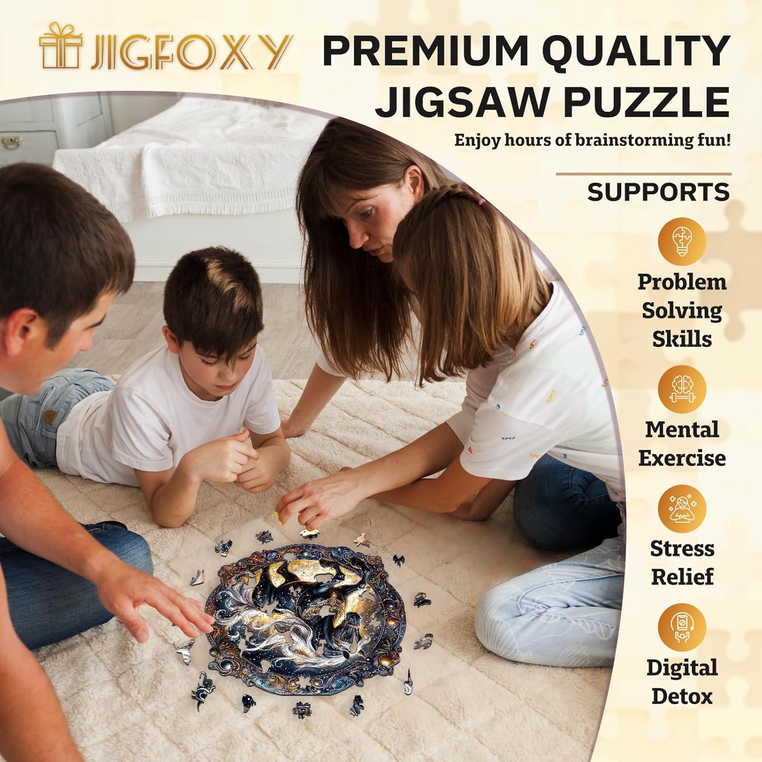 Jigfoxy Wooden Puzzles for Adults, Horse Wood Puzzle for Adults, Unique Animal-Shaped Wooden Jigsaw Puzzle, Christmas Thanksgiving Gifts for Puzzle Lovers, Family and Friends (S-8.5 * 8.5in-100pcs)