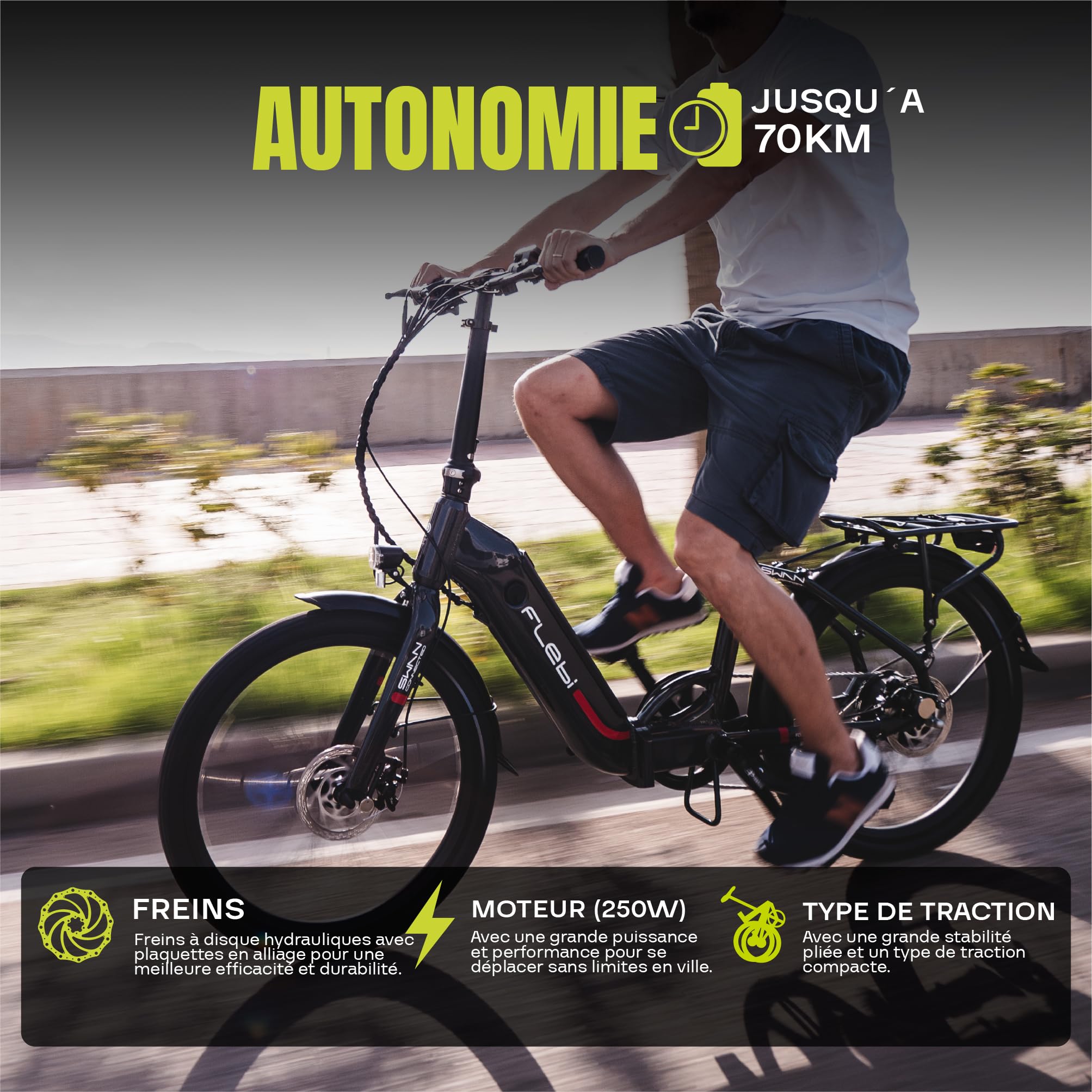Flebi Swan 24 Vélo Électrique Pliable 24" | Autonomie 70 km | Batterie Amovible 10,4Ah/374Wh | 7 Vitesses | E-Bike Urbain Unisexe Compact et Léger Femme et Homme