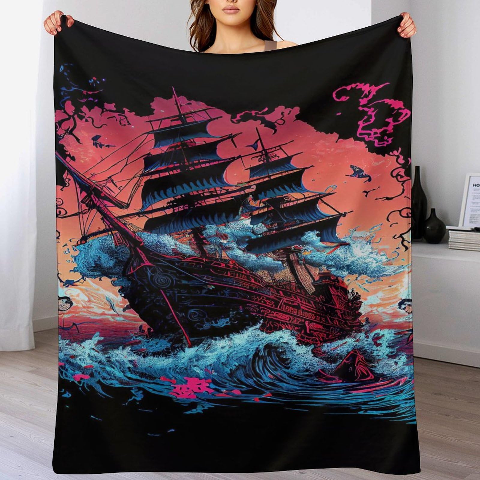 Couverture bateau pirate en flanelle premium de haute qualité, jeté de lit doux 130x150 cm
