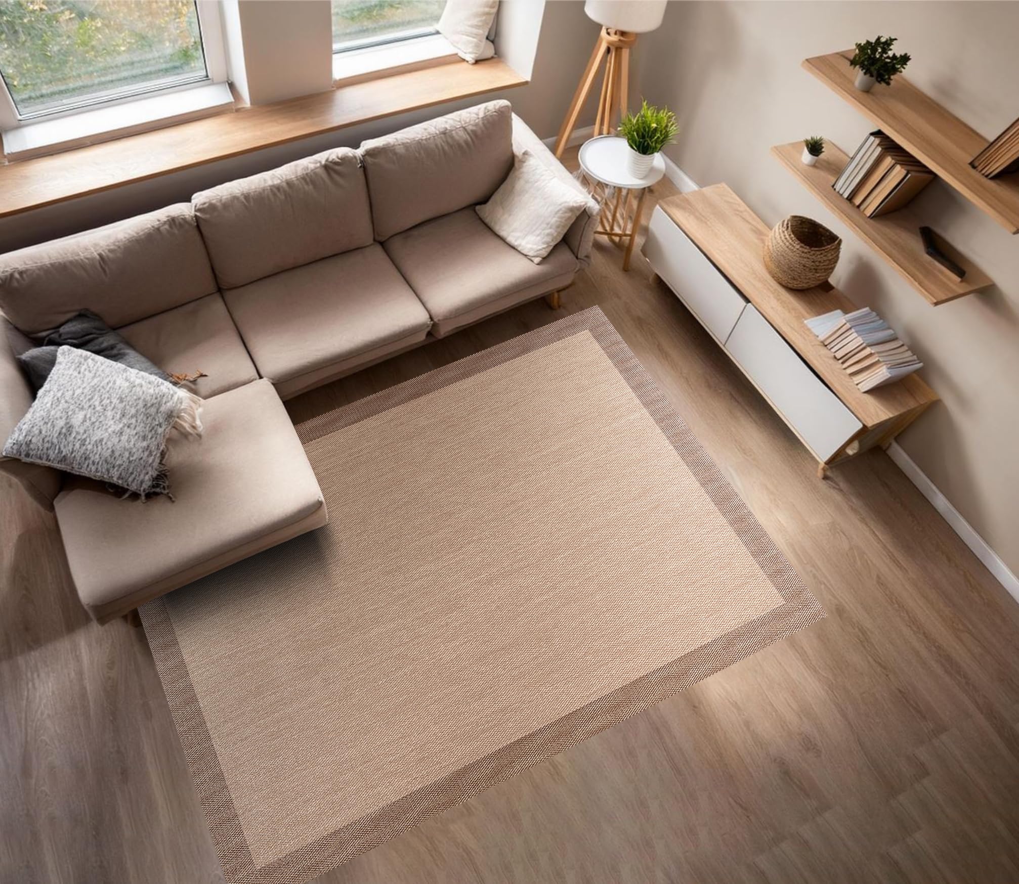 Alfombra Vinilica Salon Premium Alfombras de habitación Comedor baño Cocina Lavable Antideslizante y Resistente para Interior y Exterior Estores Basic Beige 120x180 cm