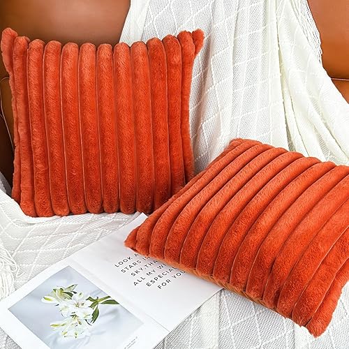 Miniatura 58 de Juego de 2 fundas de almohada de 18 x 18 pulgadas, fundas decorativas de piel sintética para cama, funda de almohada suave y esponjosa con respaldo