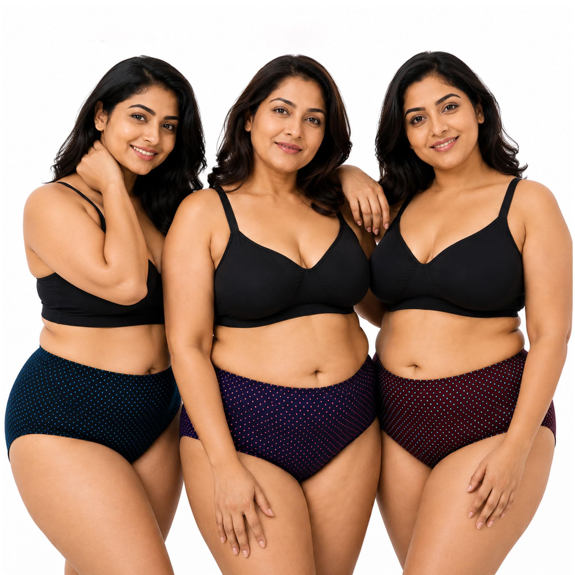 Chic 100% Cotton Dark Dots Set of 3 Panties for Women | Women's 100% Cotton Antibacterial Underwear | Soft & Breathable Fabric | Available in Plus Size | Multicolour