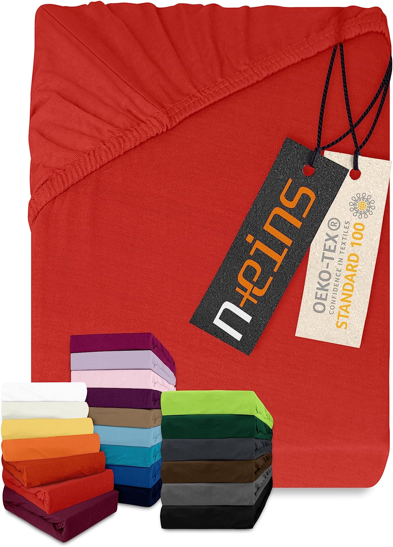 Classic Jersey Fitted Sheet Available In 22 Colours and 6 Sizes – 100% Cotton, red, 90-100 x 200 cm